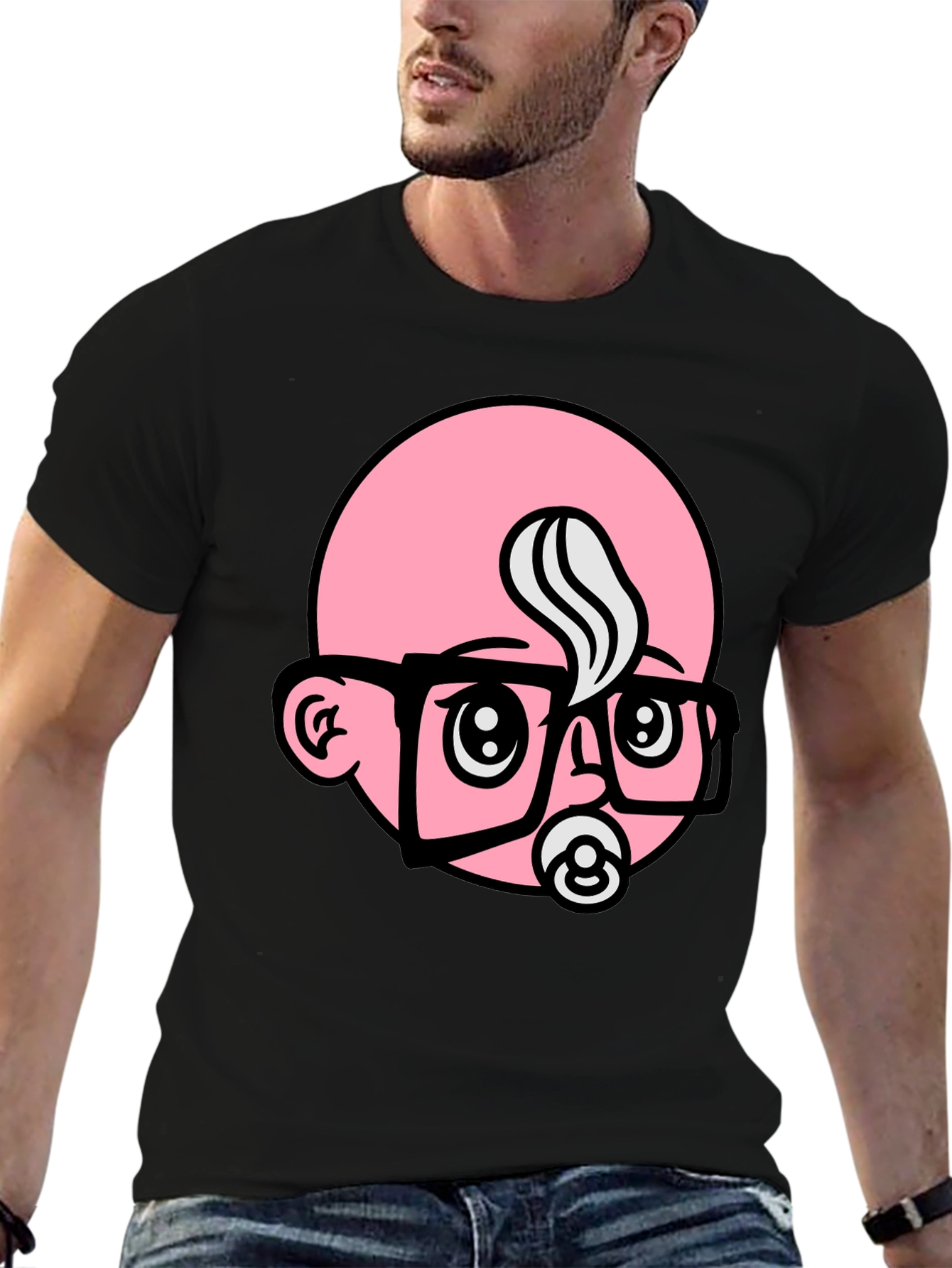 Funny Baby Face Graphic Tee - Black Cotton Blend