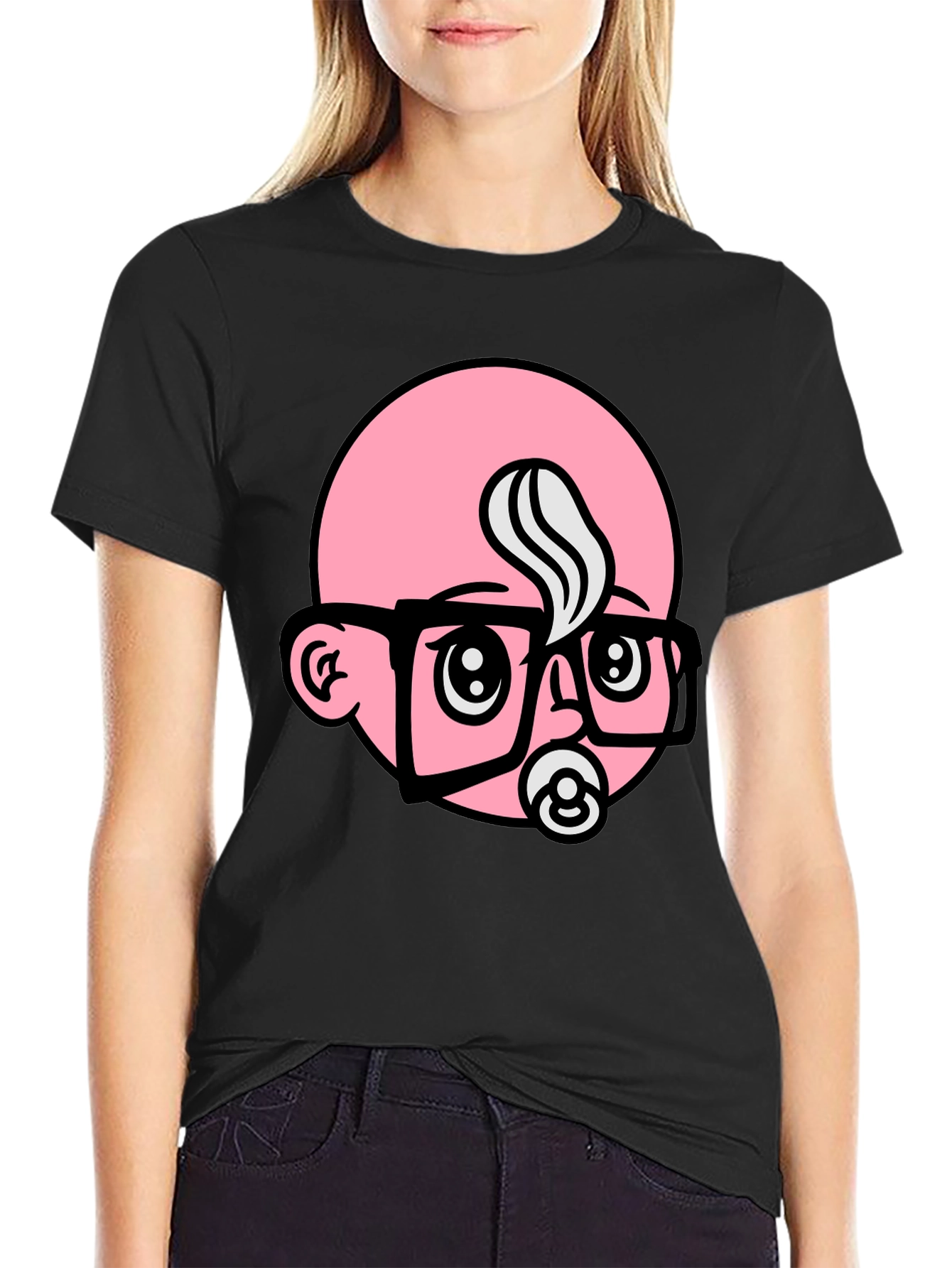Funny Baby Face Graphic Tee - Black Cotton Blend