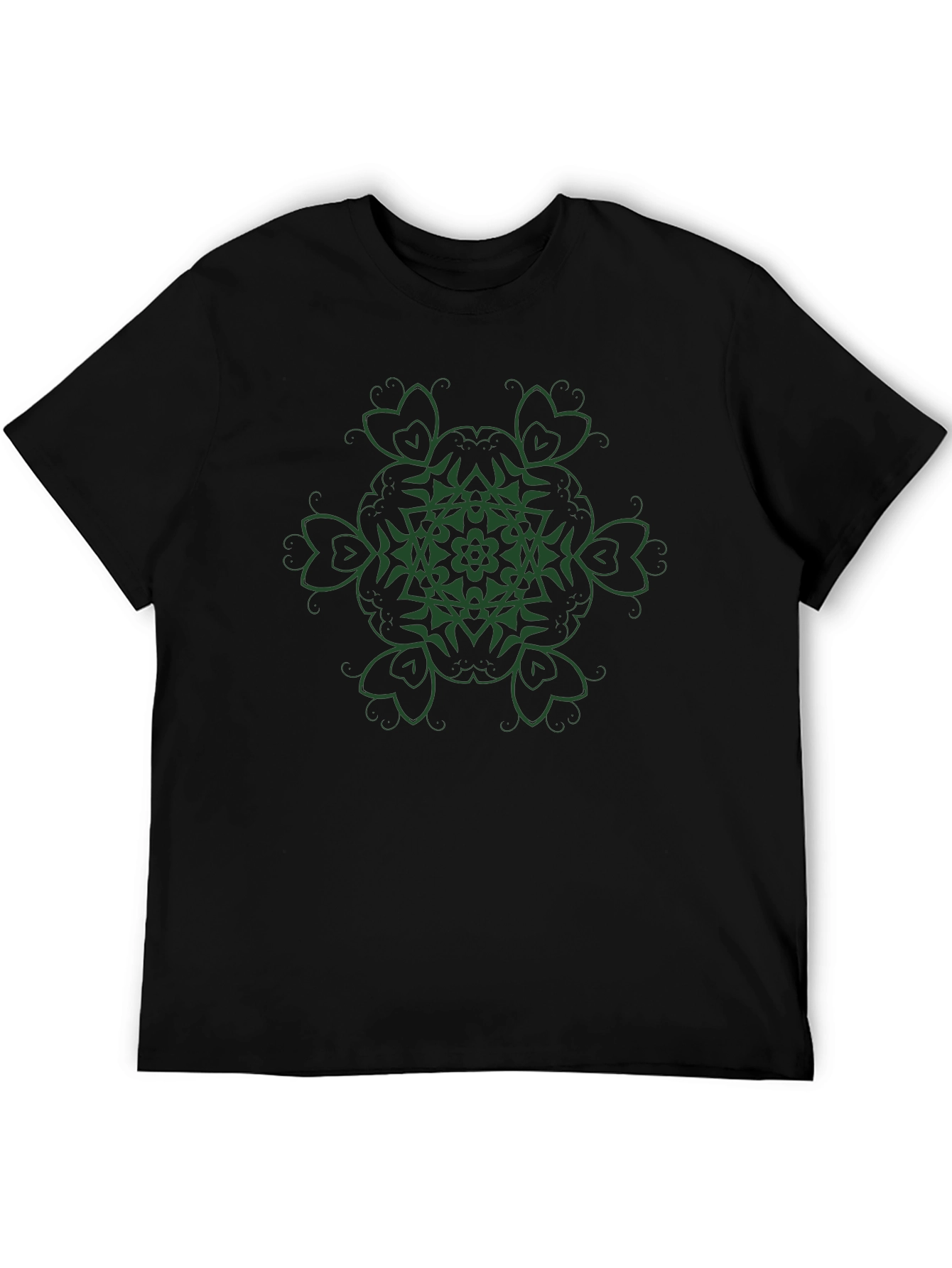 Green Shamrock Mandala Graphic Tee - Black Cotton Blend