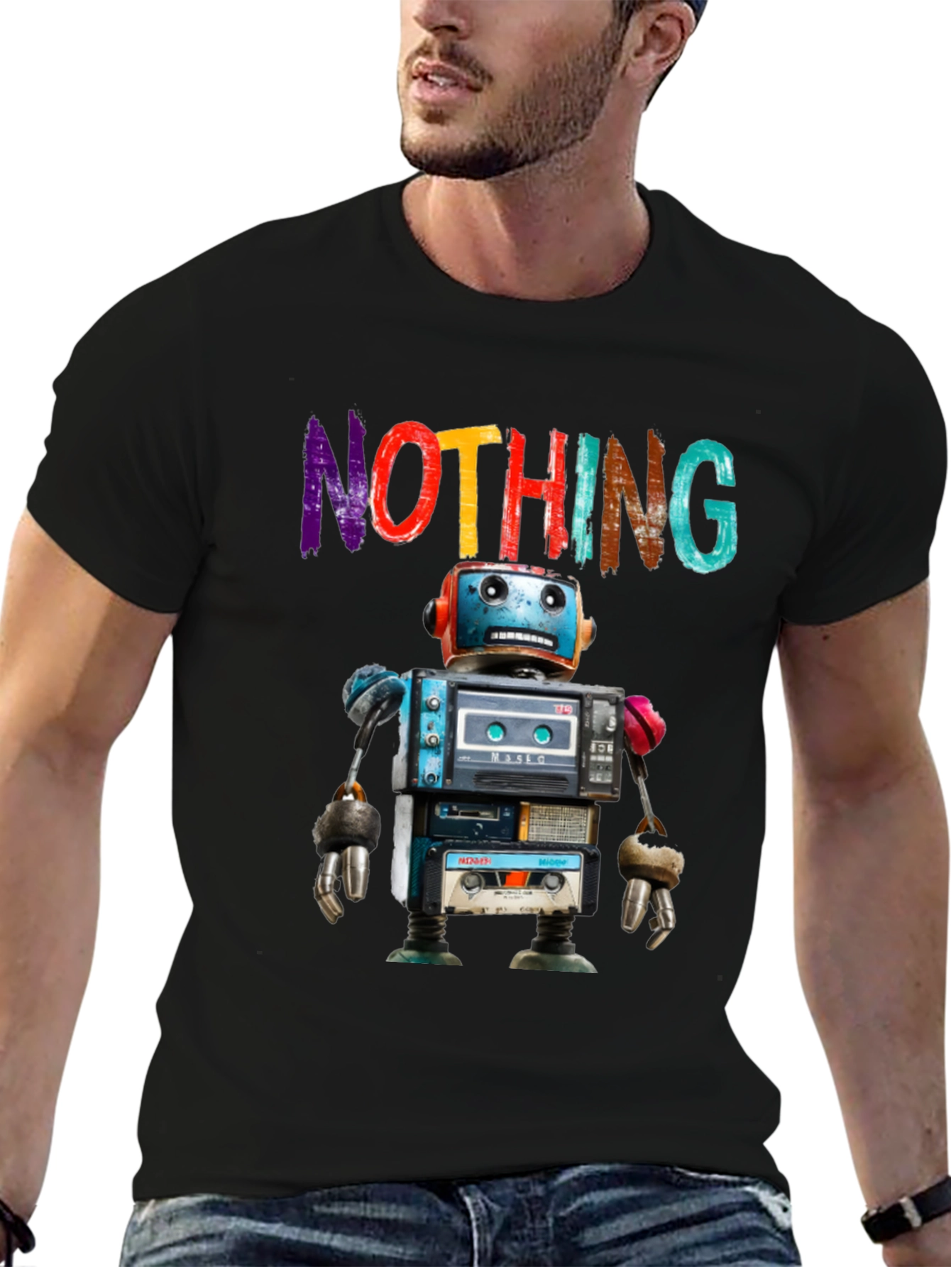Nothing Cassette Tape Robot Graphic T-Shirt