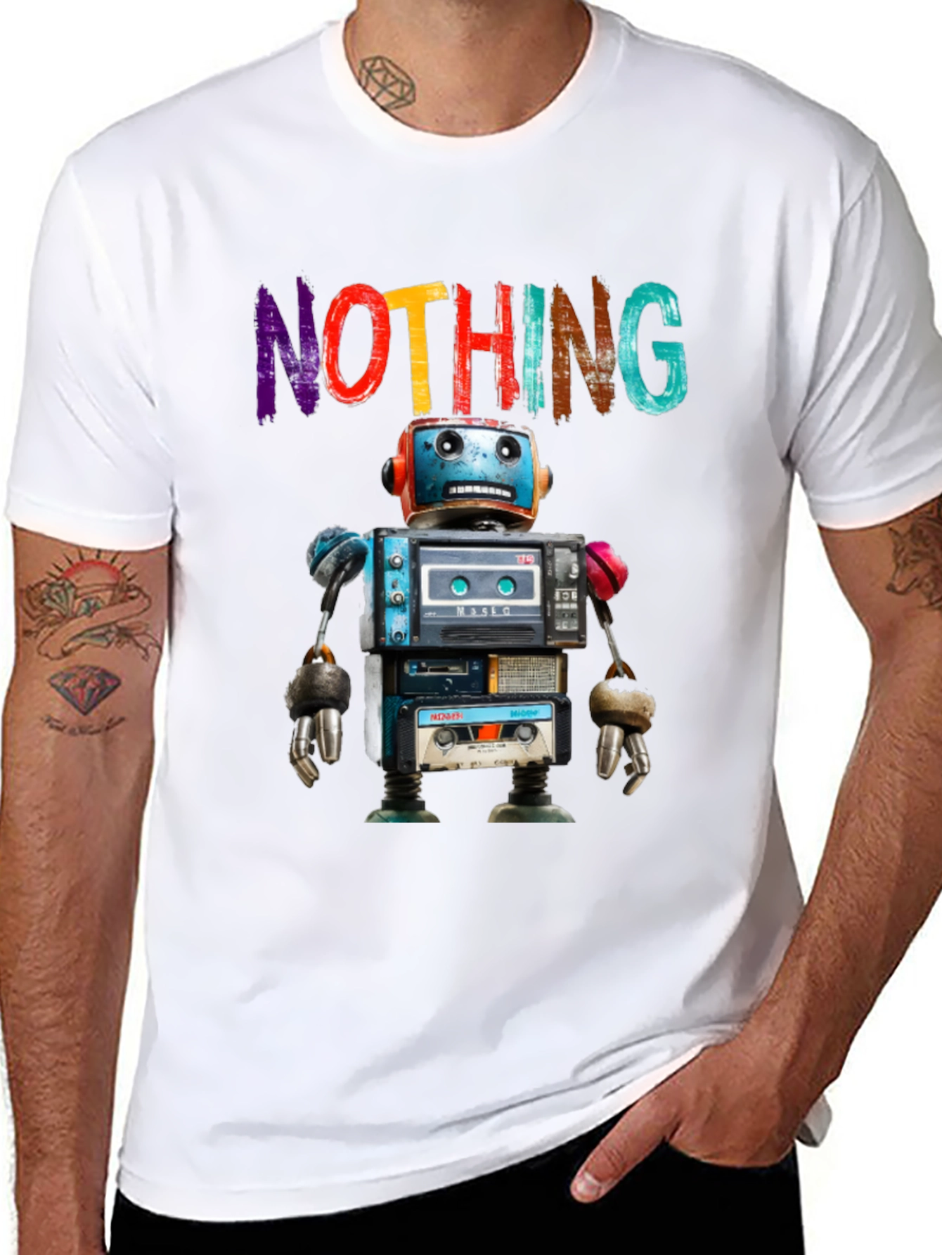 Nothing Cassette Tape Robot Graphic T-Shirt
