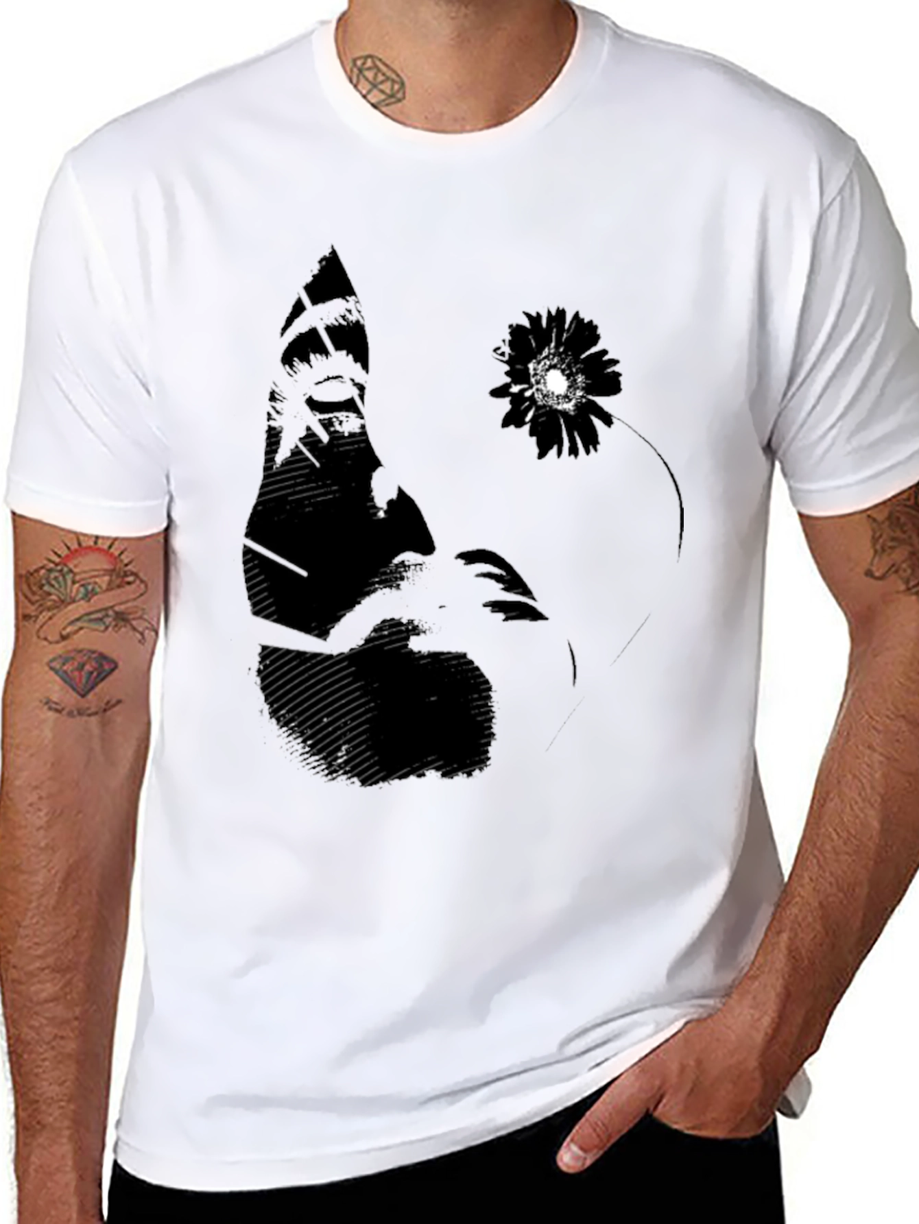 Abstract Flower Graphic Tee - Black Cotton Blend