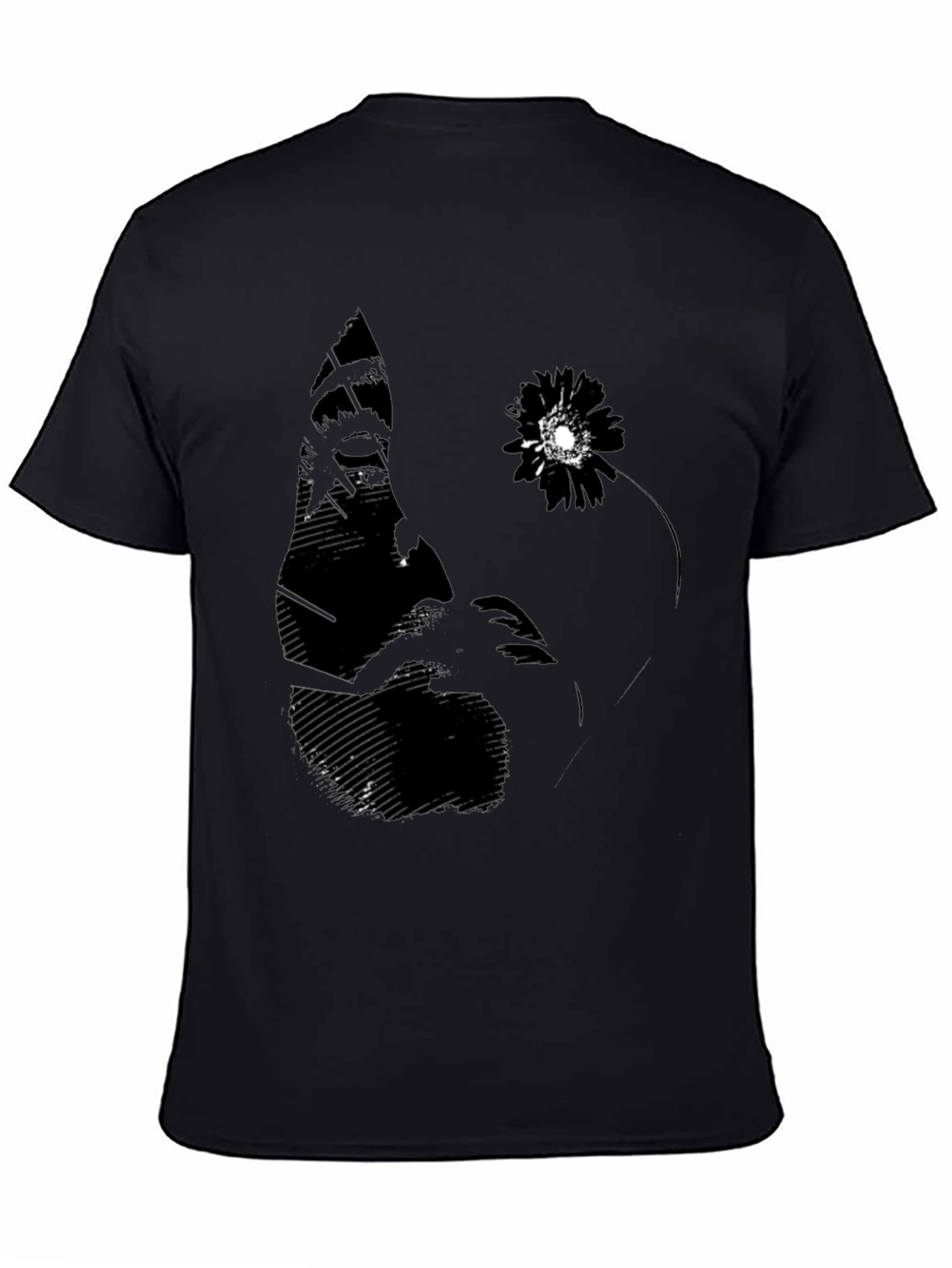 Abstract Flower Graphic Tee - Black Cotton Blend