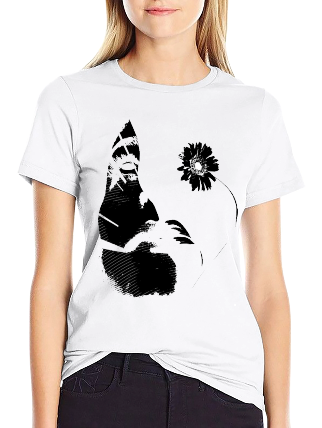 Abstract Flower Graphic Tee - Black Cotton Blend