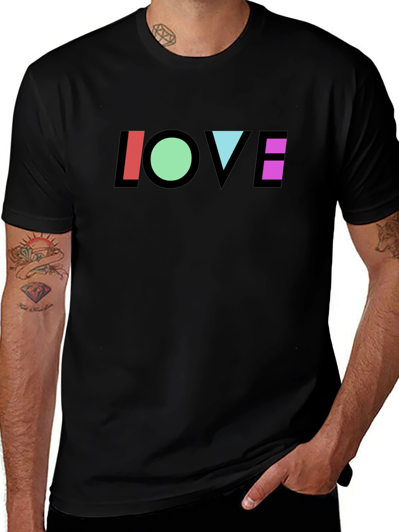 Geometric LOVE Graphic Black T-Shirt