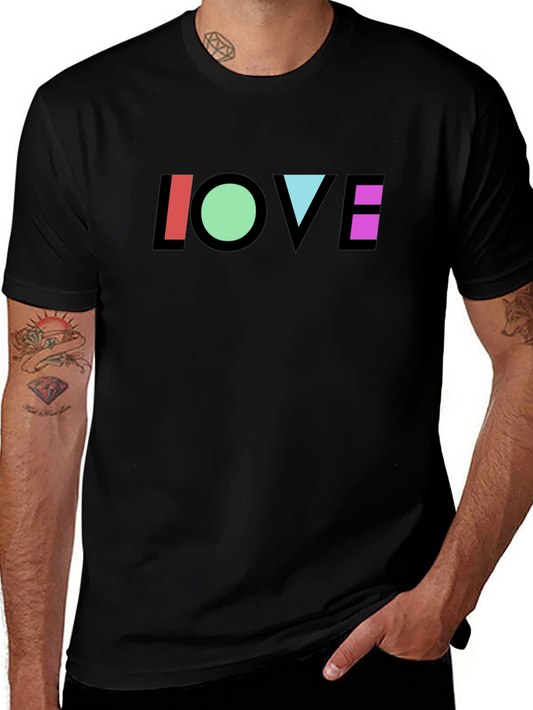 Geometric LOVE Graphic Black T-Shirt