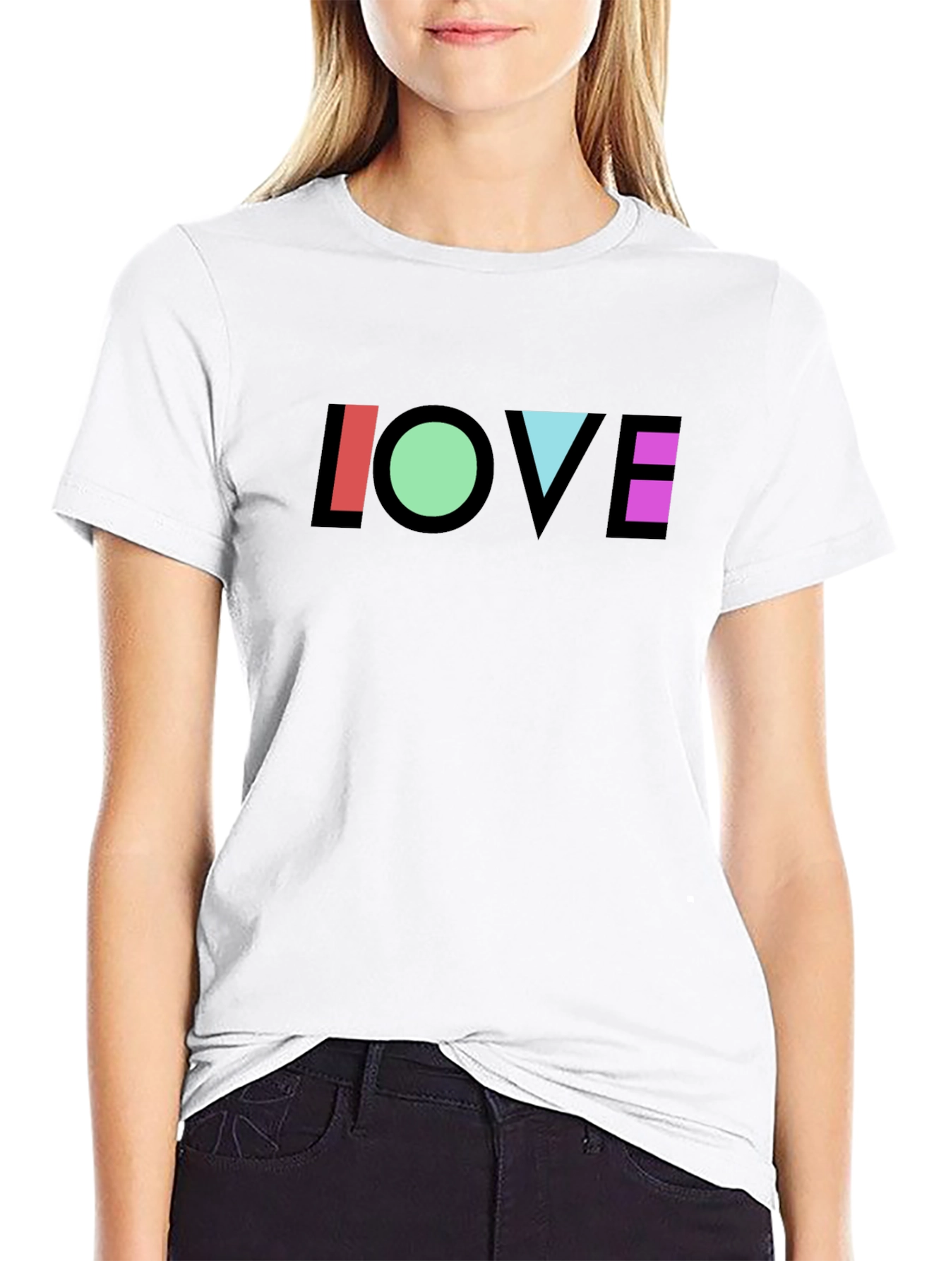 Geometric LOVE Graphic Black T-Shirt