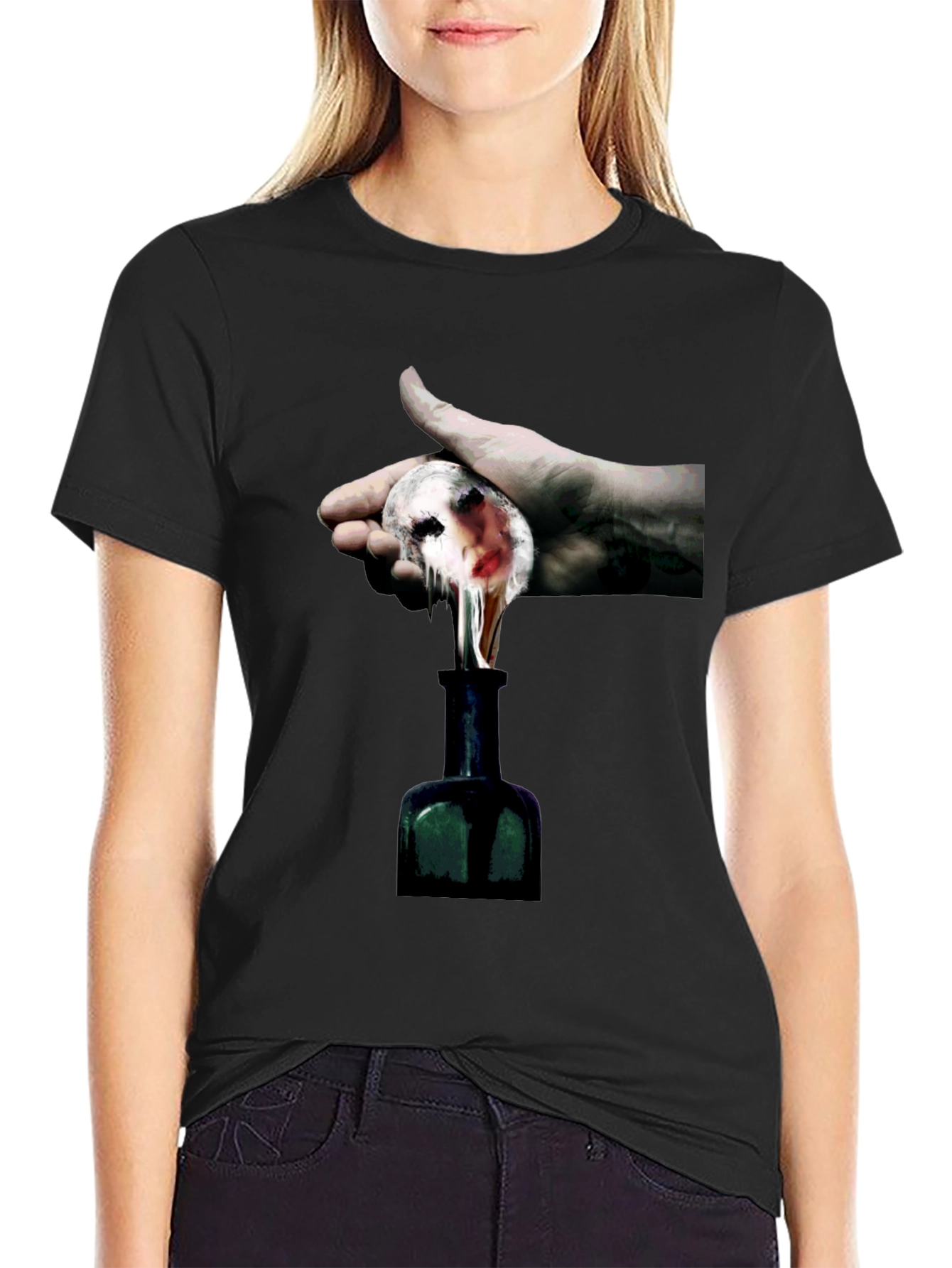 Melting Face Graphic Black T-Shirt