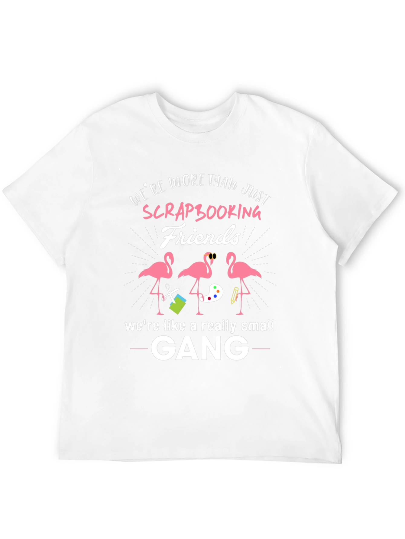 Scrapbooking Friends Graphic T-Shirt - Cute Flamingo Design