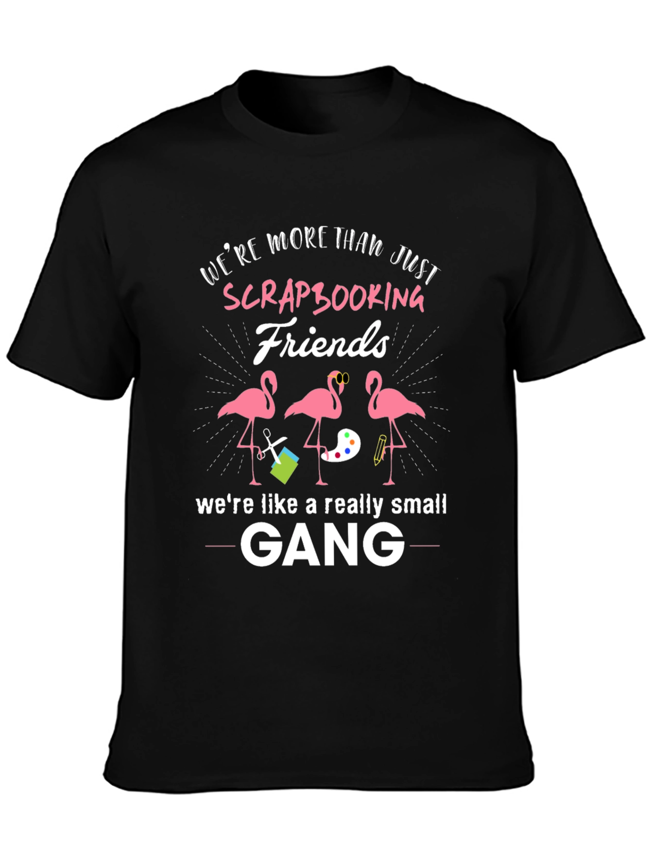 Scrapbooking Friends Graphic T-Shirt - Cute Flamingo Design