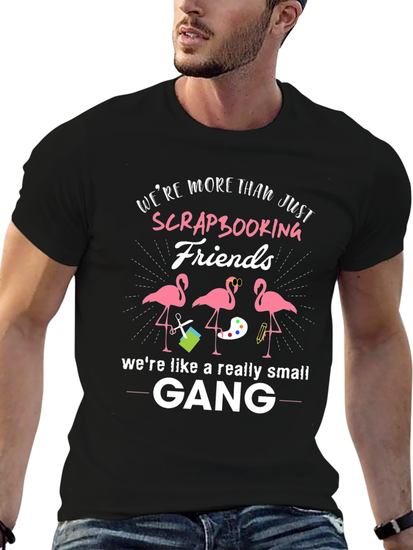 Scrapbooking Friends Graphic T-Shirt - Cute Flamingo Design