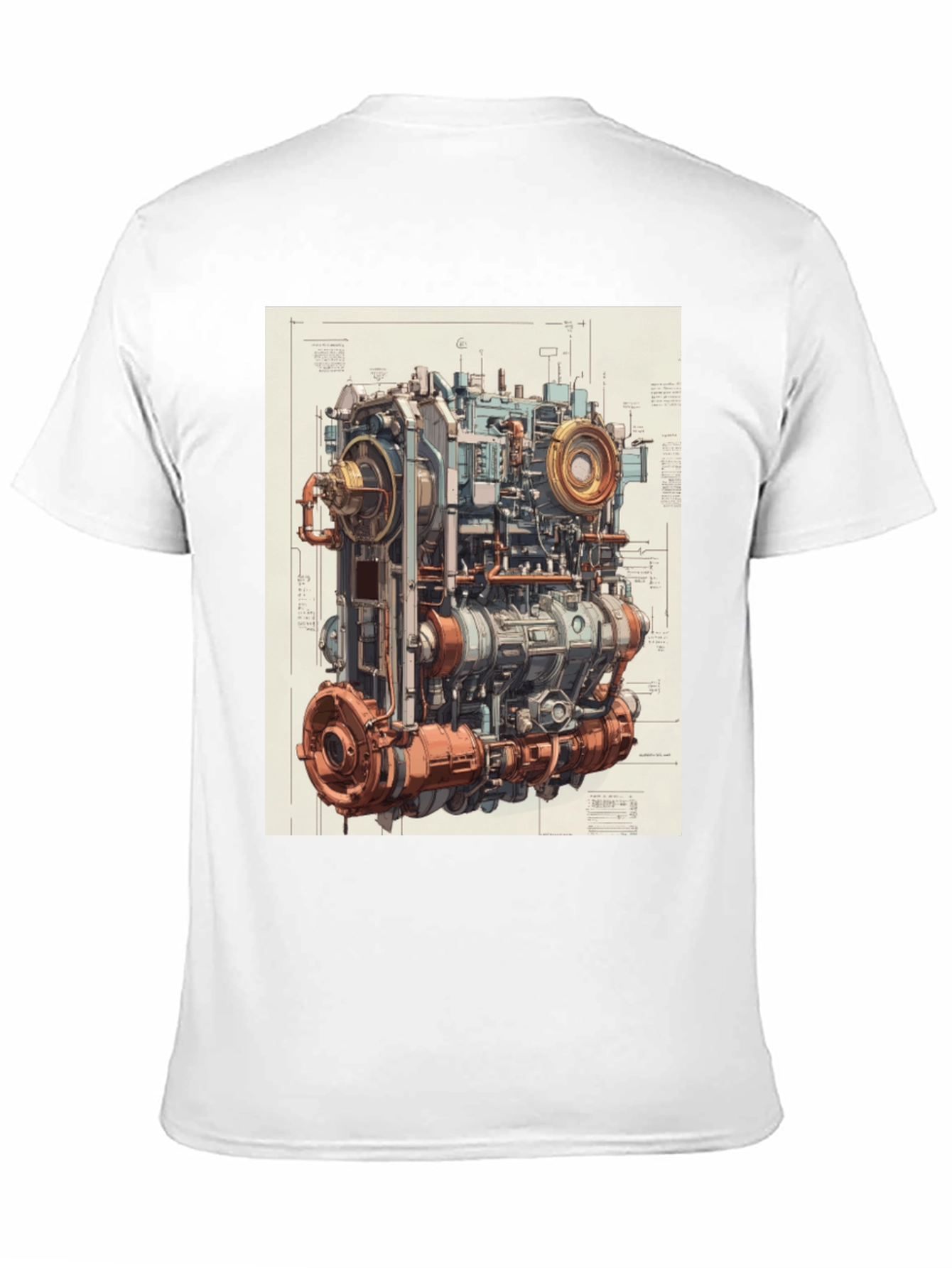 Steampunk Engine Blueprint Graphic T-Shirt