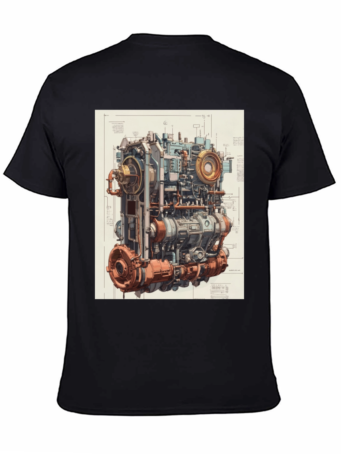 Steampunk Engine Blueprint Graphic T-Shirt