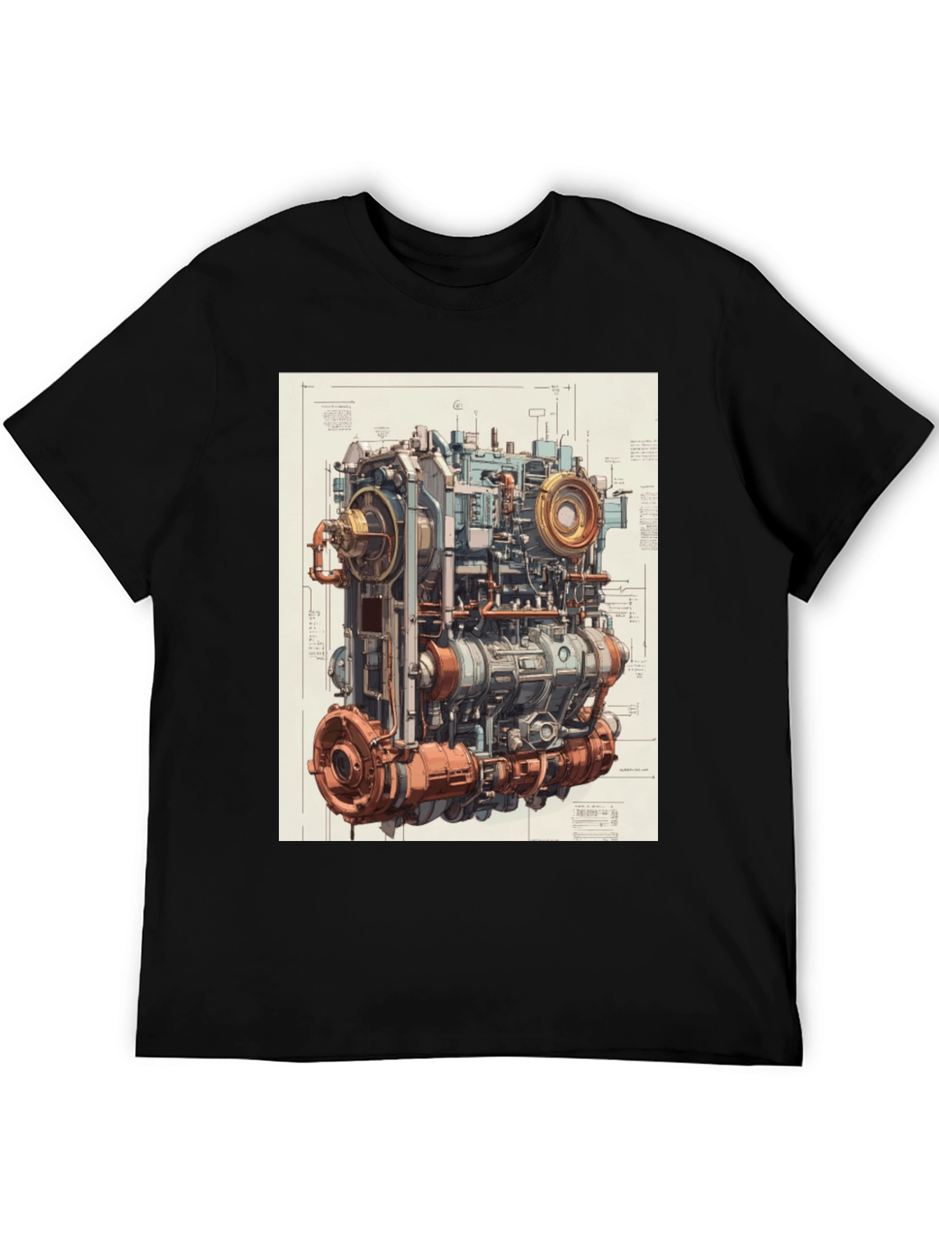 Steampunk Engine Blueprint Graphic T-Shirt