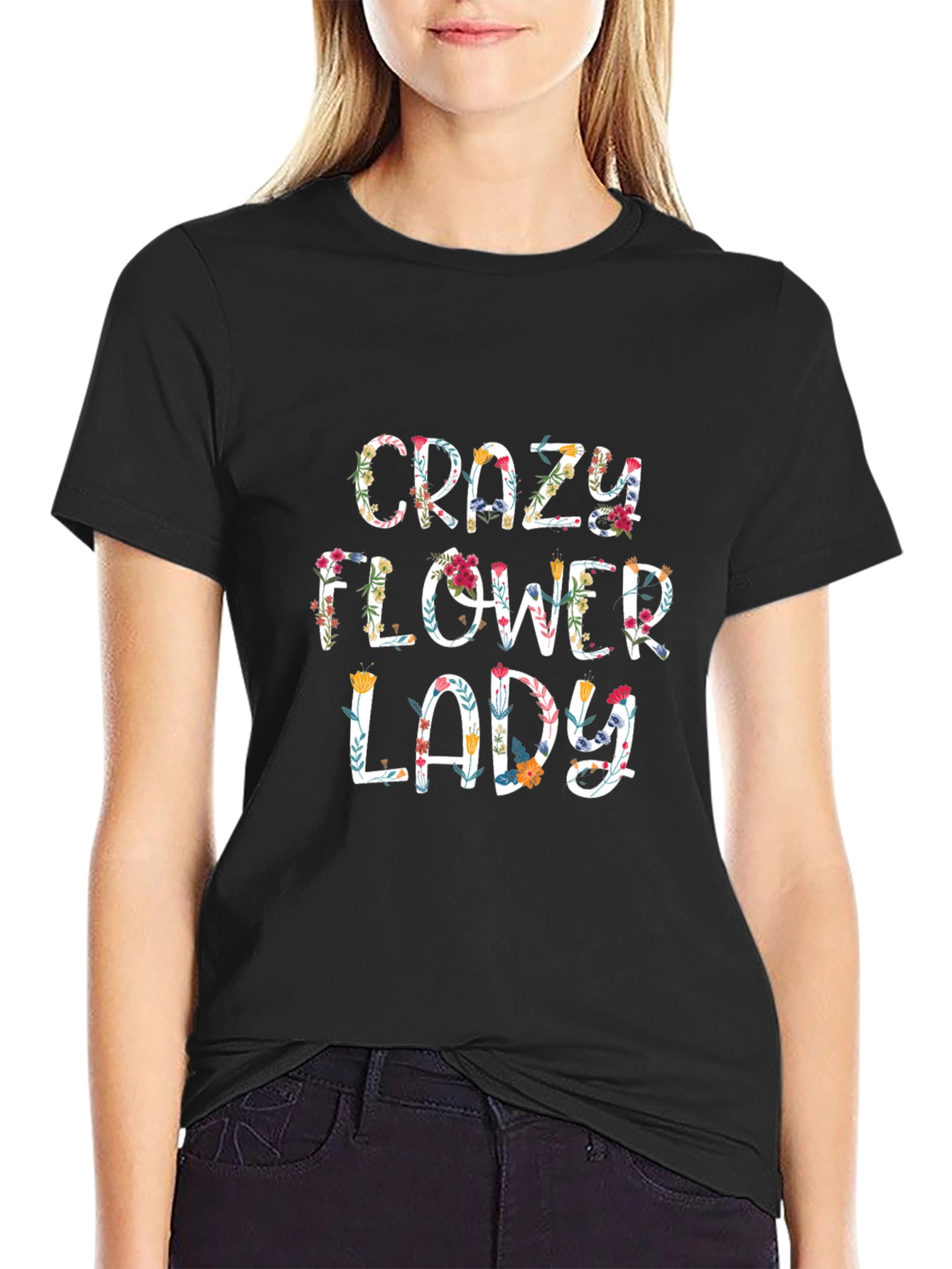 Crazy Flower Lady Graphic Tee - Floral Design