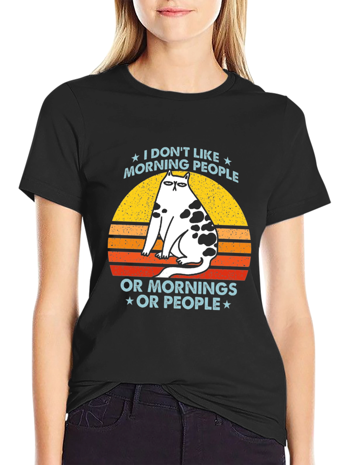 Funny Cat Morning People Graphic Tee
