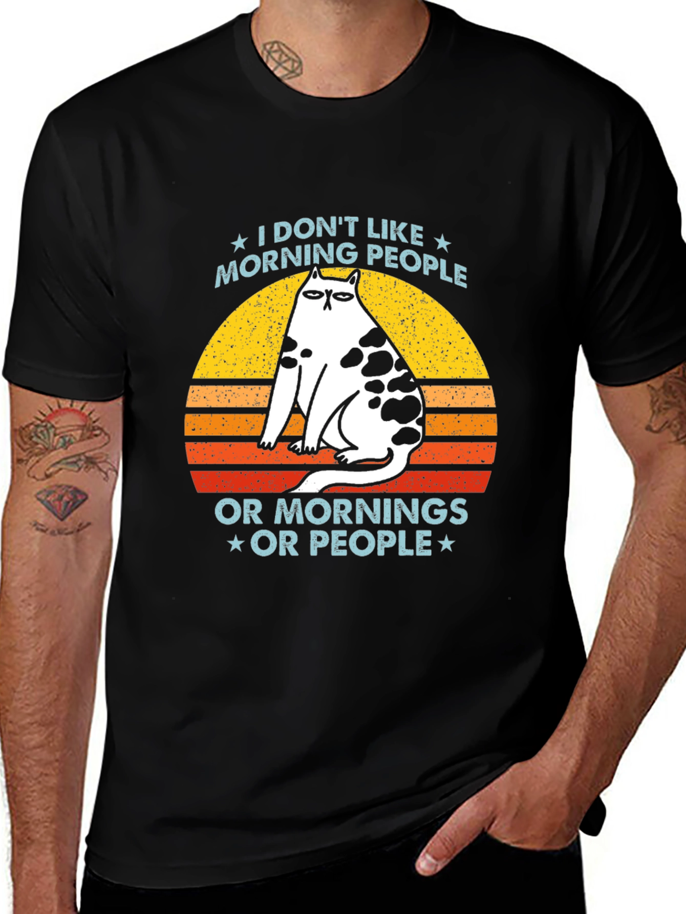 Funny Cat Morning People Graphic Tee