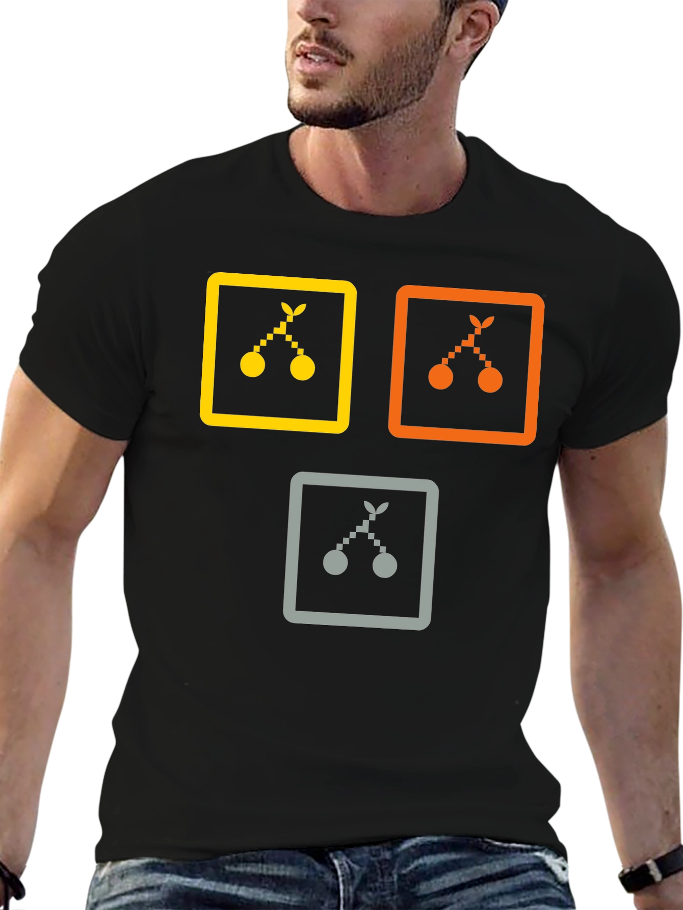 Trendy Graphic Tee: Cherry Icon Squares