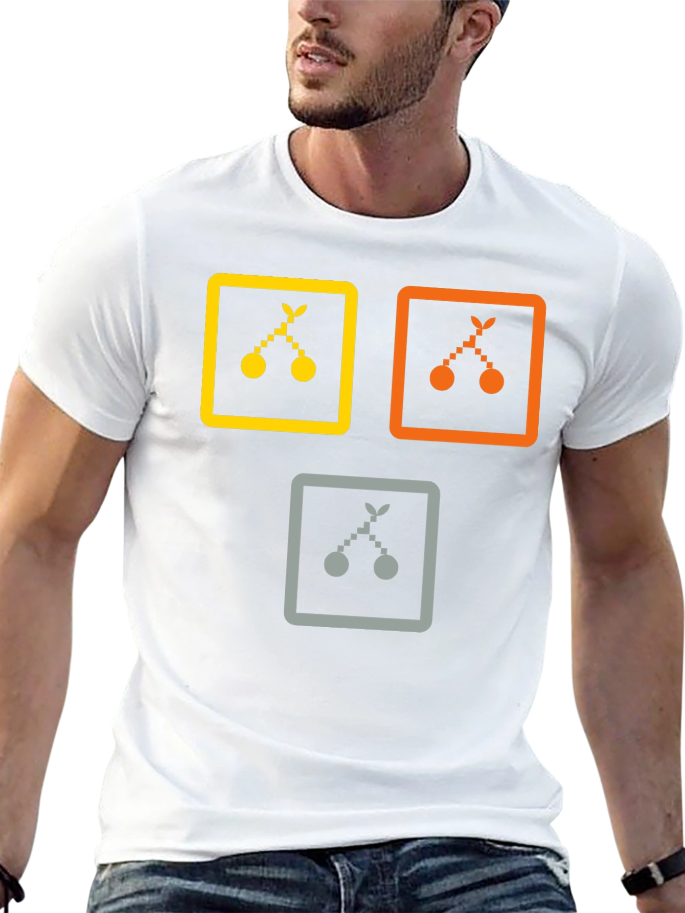 Trendy Graphic Tee: Cherry Icon Squares