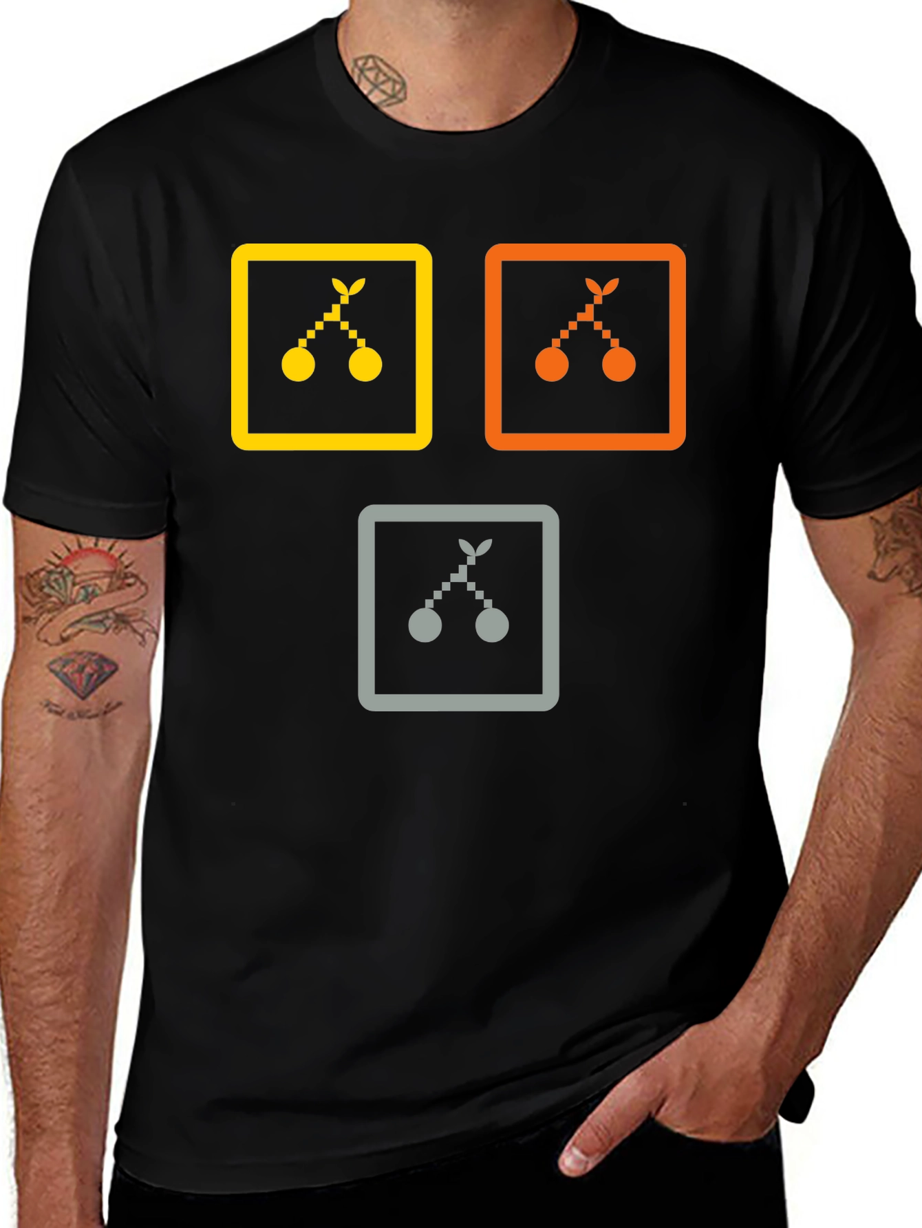 Trendy Graphic Tee: Cherry Icon Squares