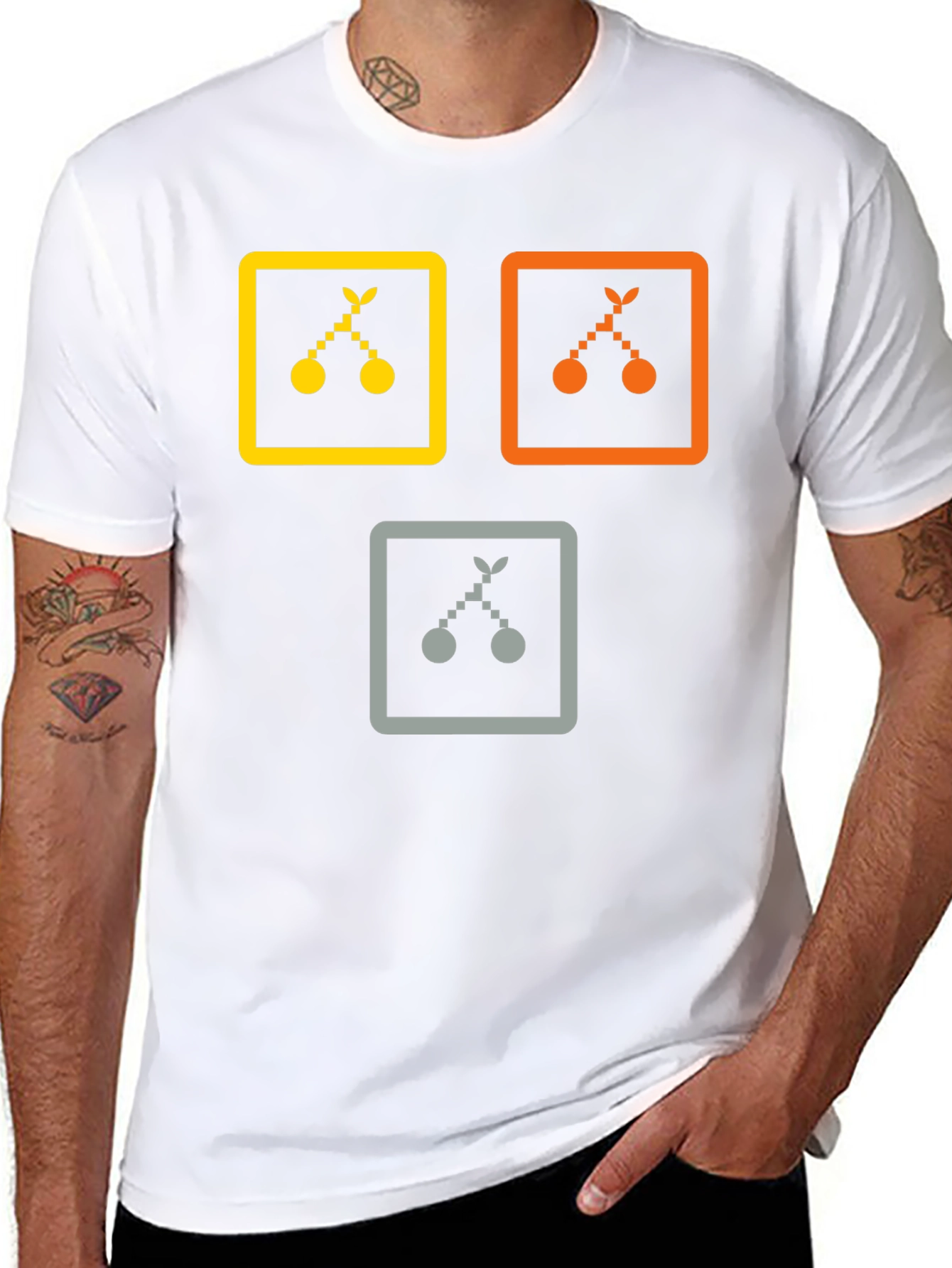 Trendy Graphic Tee: Cherry Icon Squares