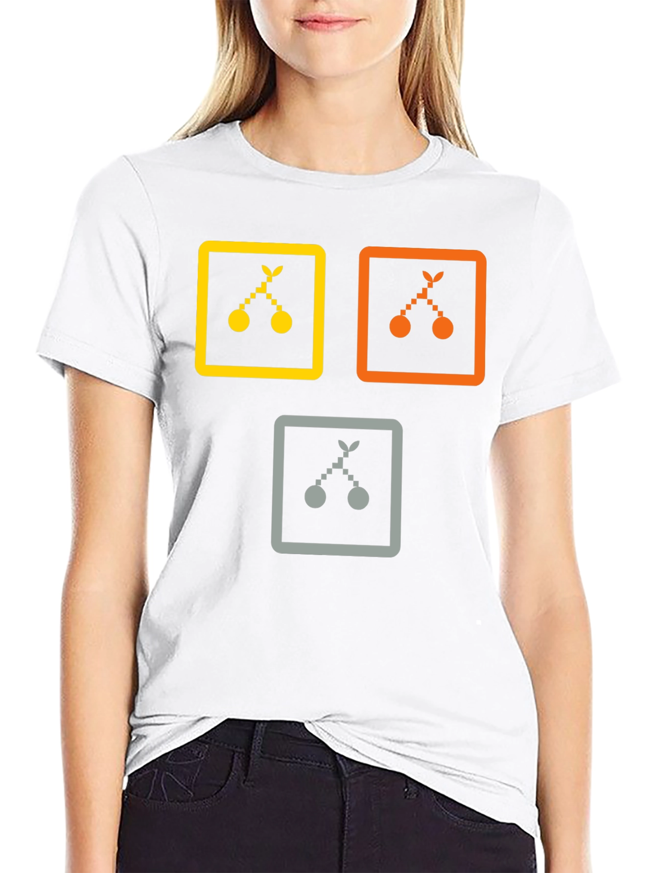 Trendy Graphic Tee: Cherry Icon Squares