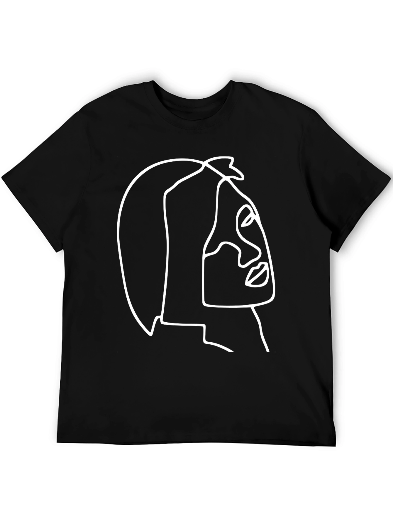Abstract Face Line Art Graphic Tee - Black