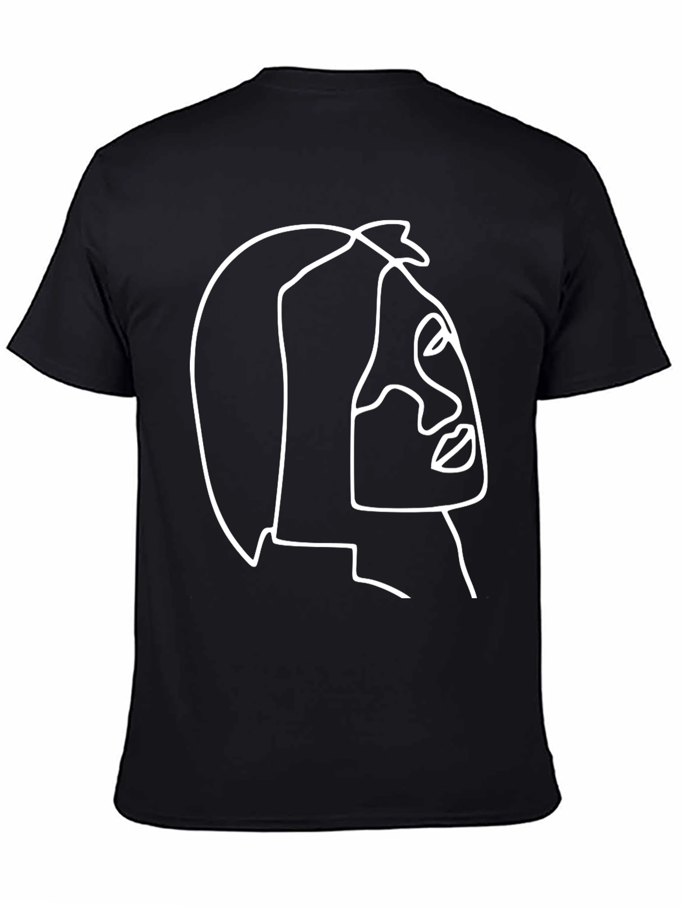 Abstract Face Line Art Graphic Tee - Black