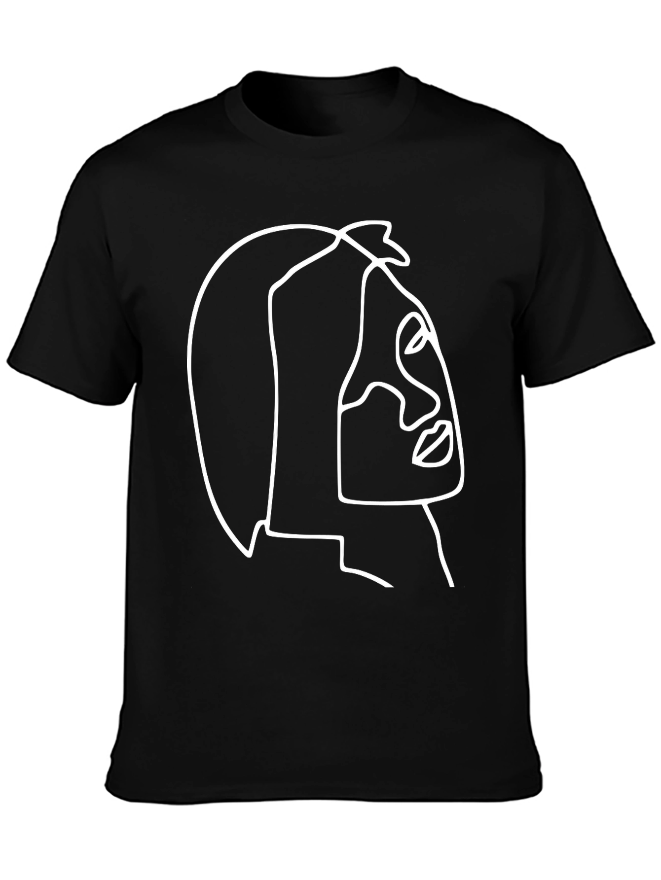 Abstract Face Line Art Graphic Tee - Black