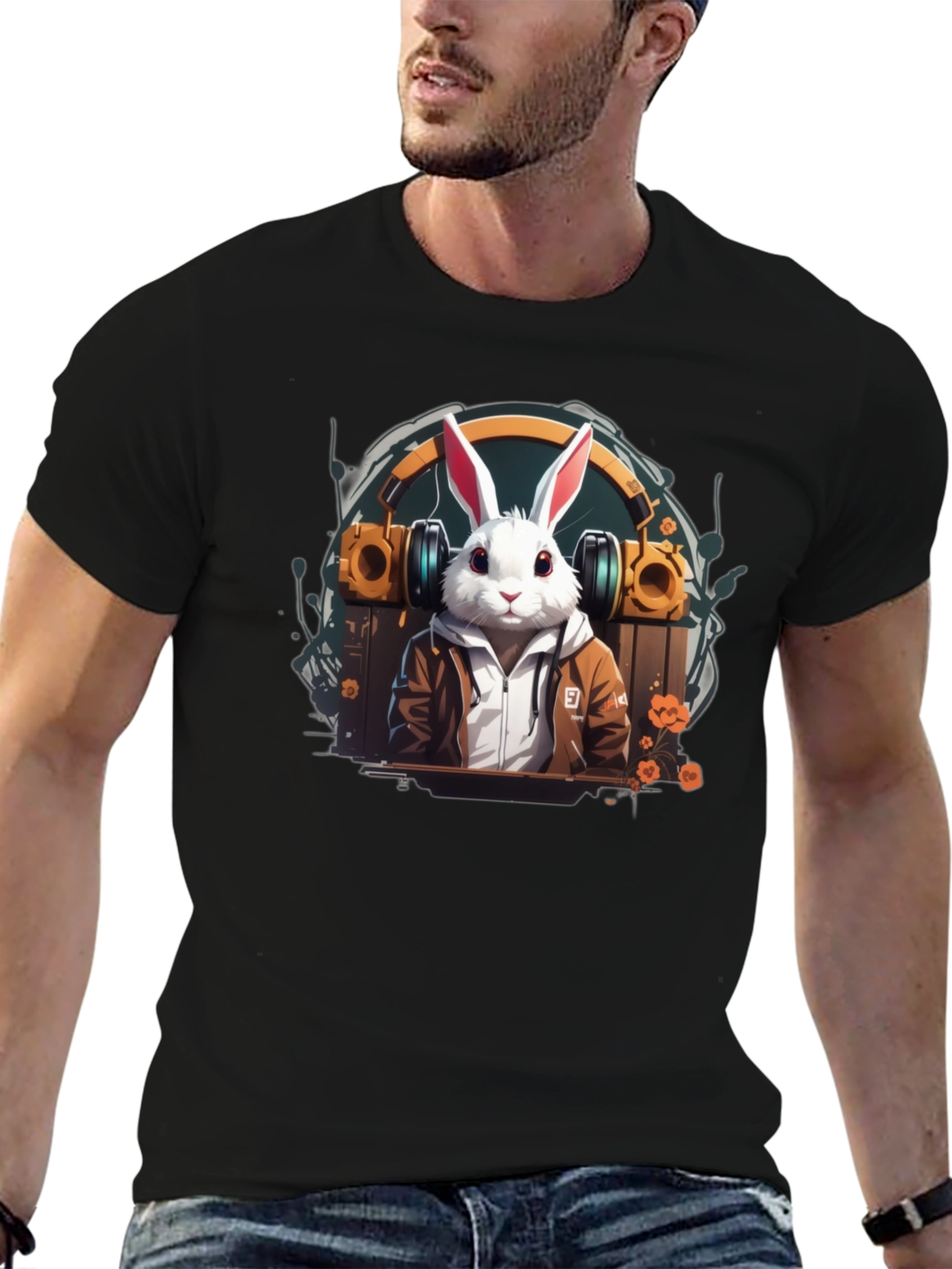 Rabbit DJ T-Shirt - Cool Bunny Graphic Tee