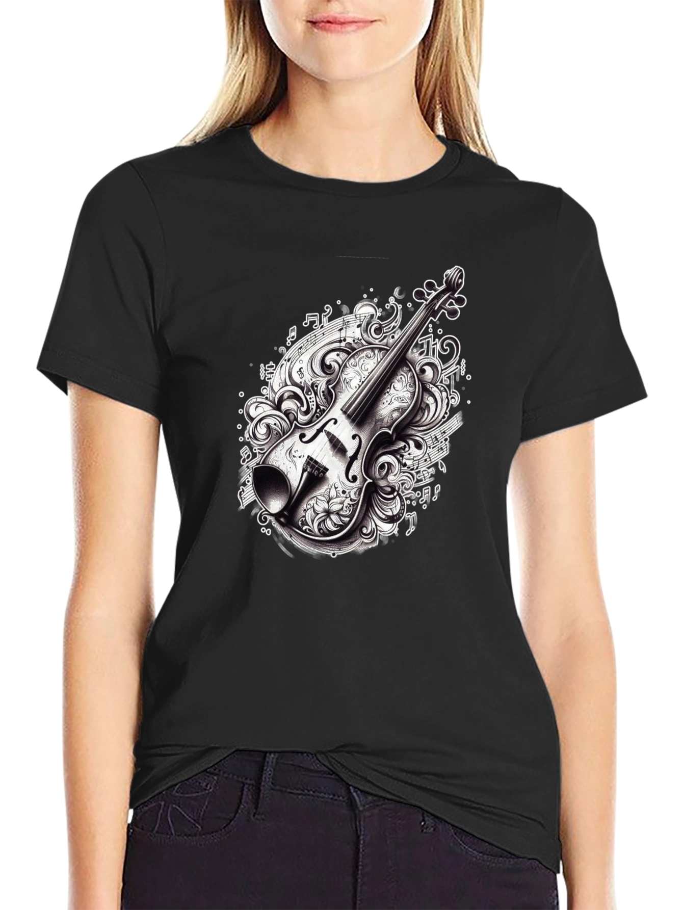 Violin Graphic Tee - Black Music Lover Shirt