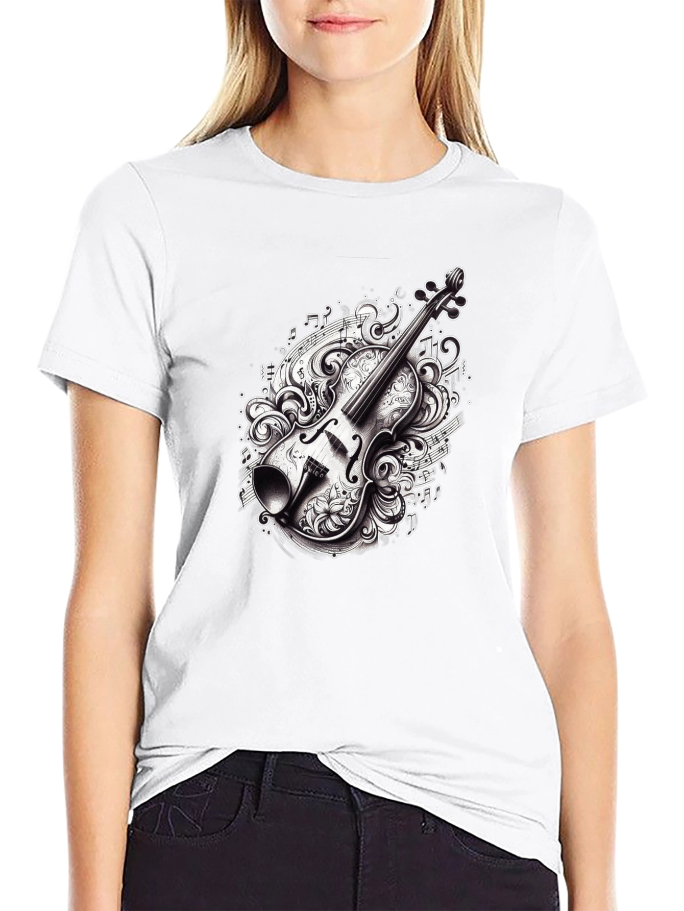Violin Graphic Tee - Black Music Lover Shirt