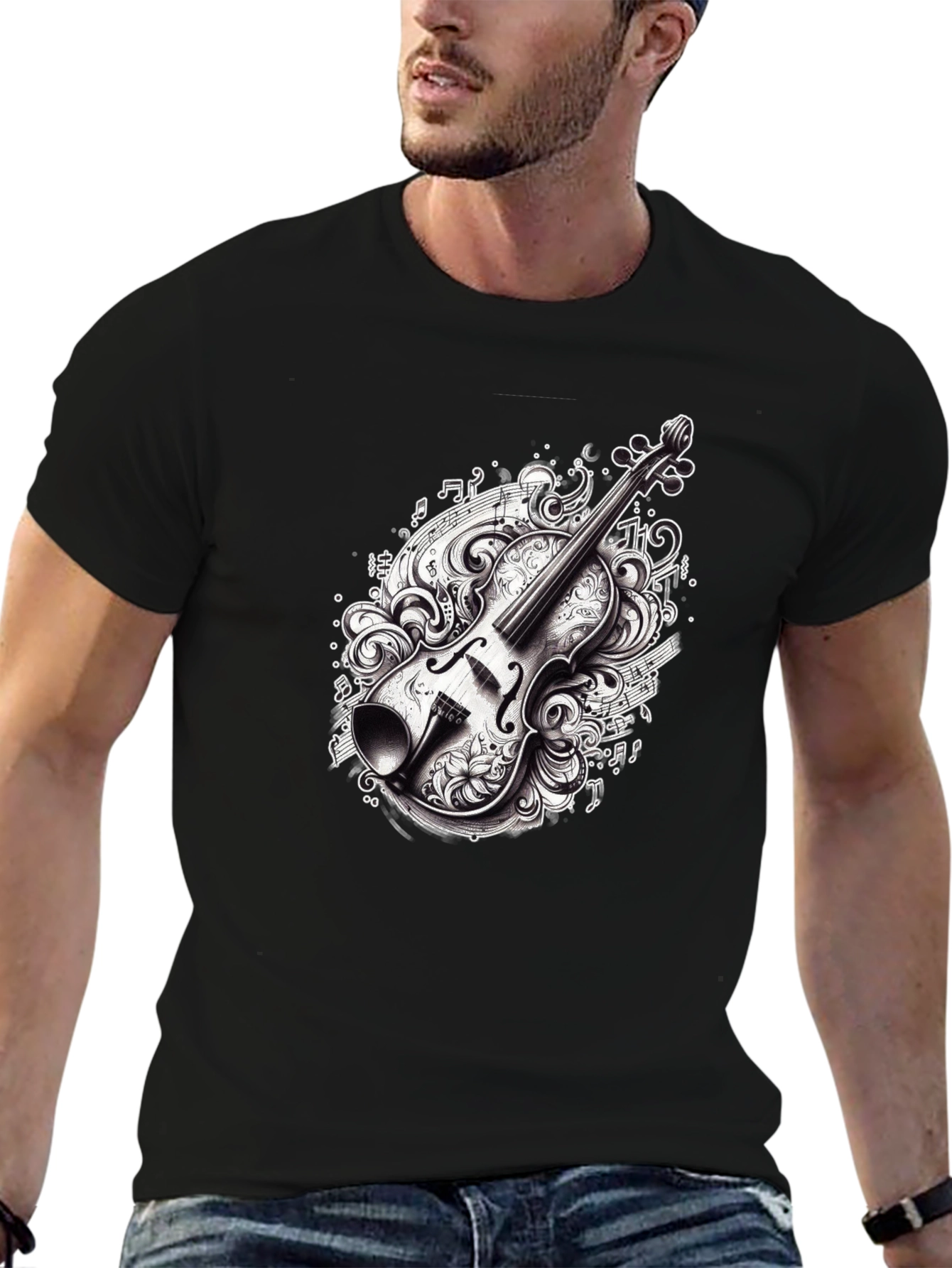 Violin Graphic Tee - Black Music Lover Shirt