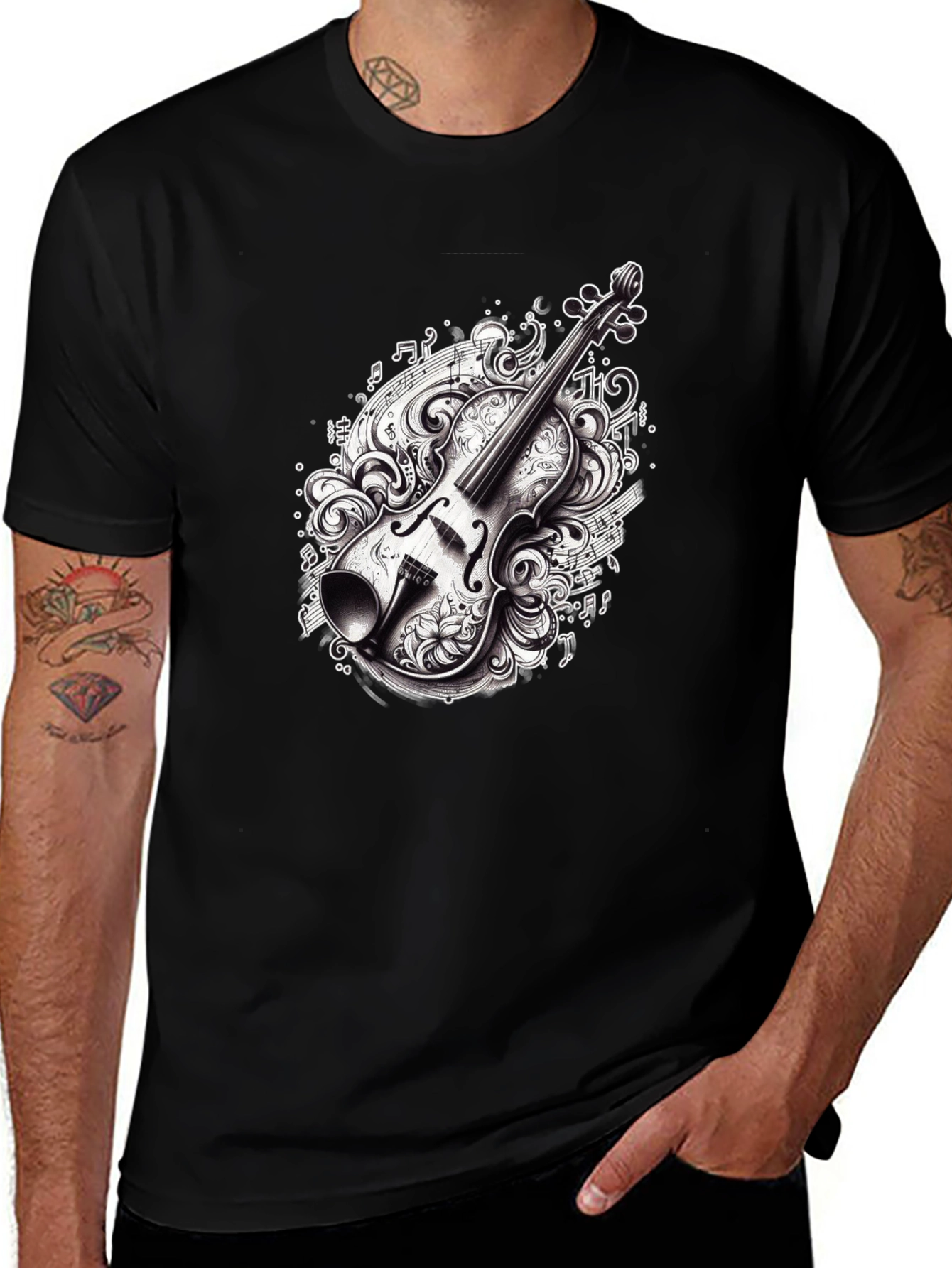 Violin Graphic Tee - Black Music Lover Shirt