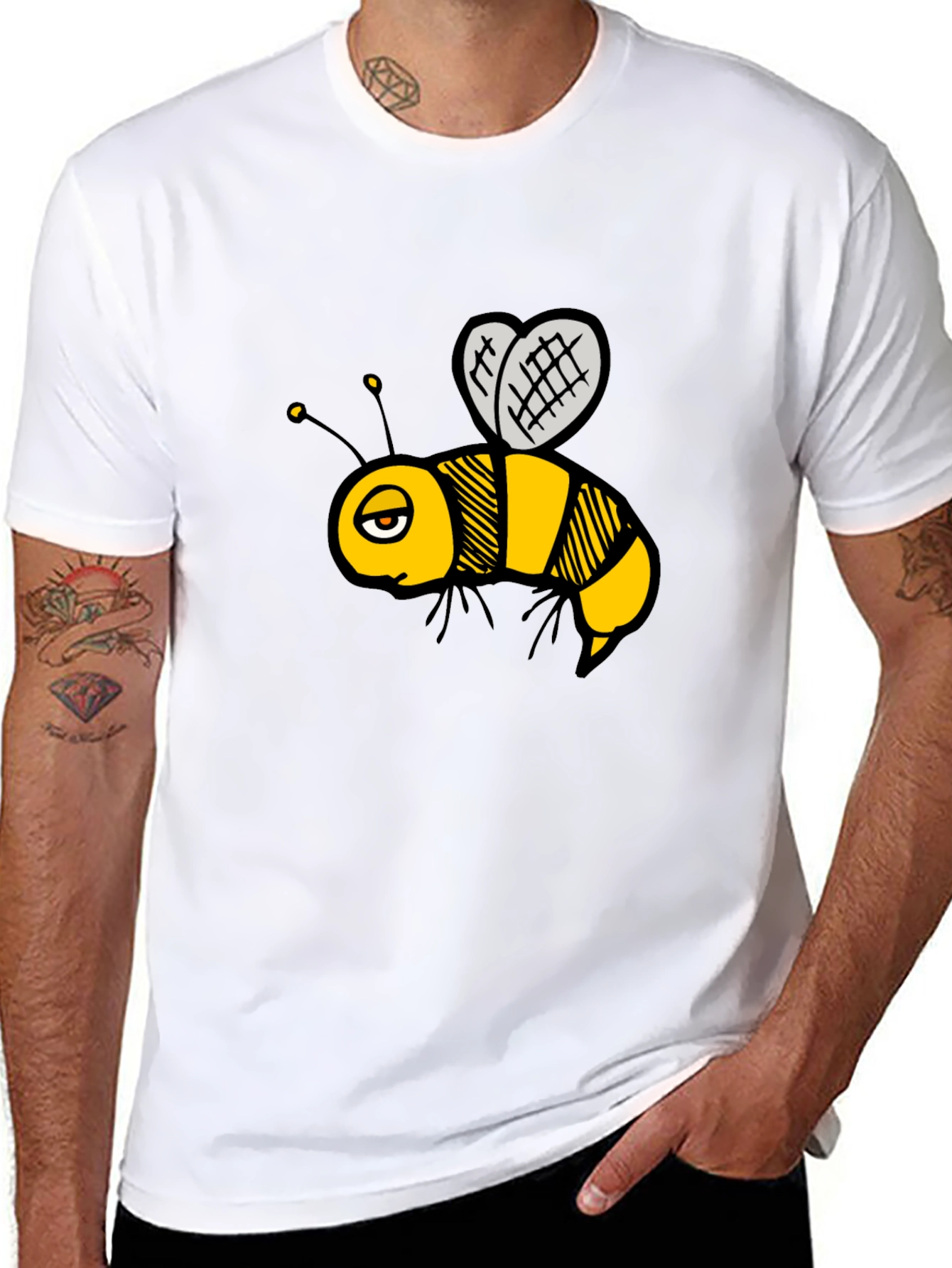 Cartoon Bee Graphic T-Shirt - Black