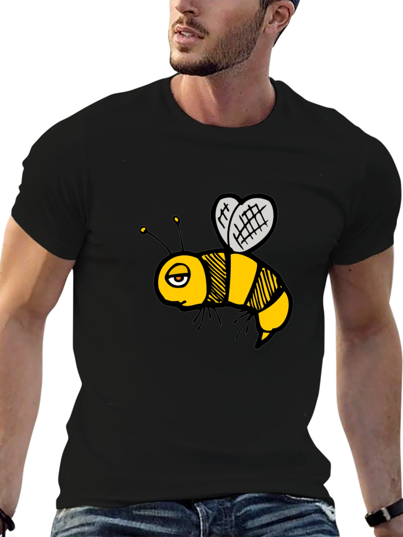 Cartoon Bee Graphic T-Shirt - Black