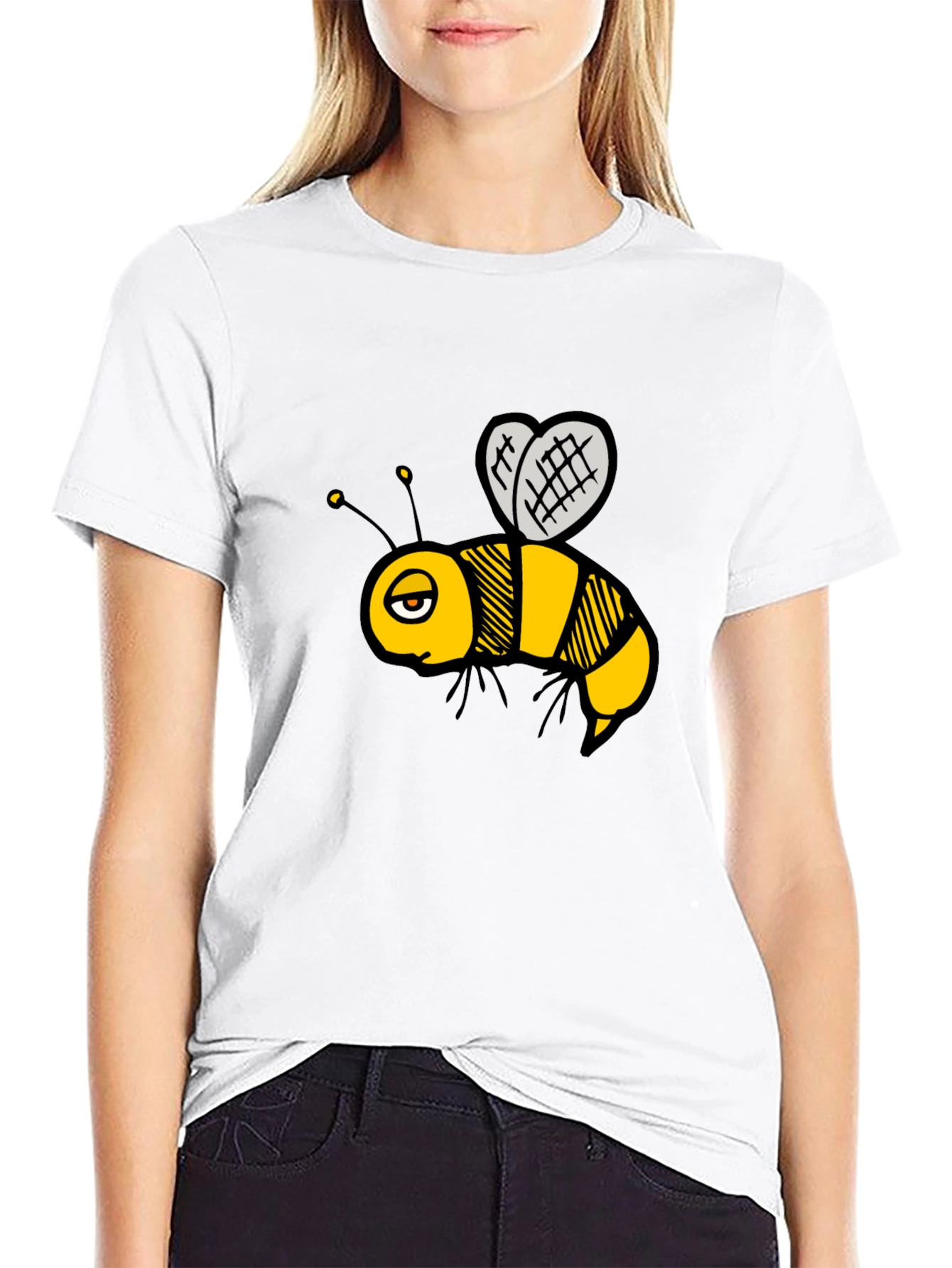 Cartoon Bee Graphic T-Shirt - Black