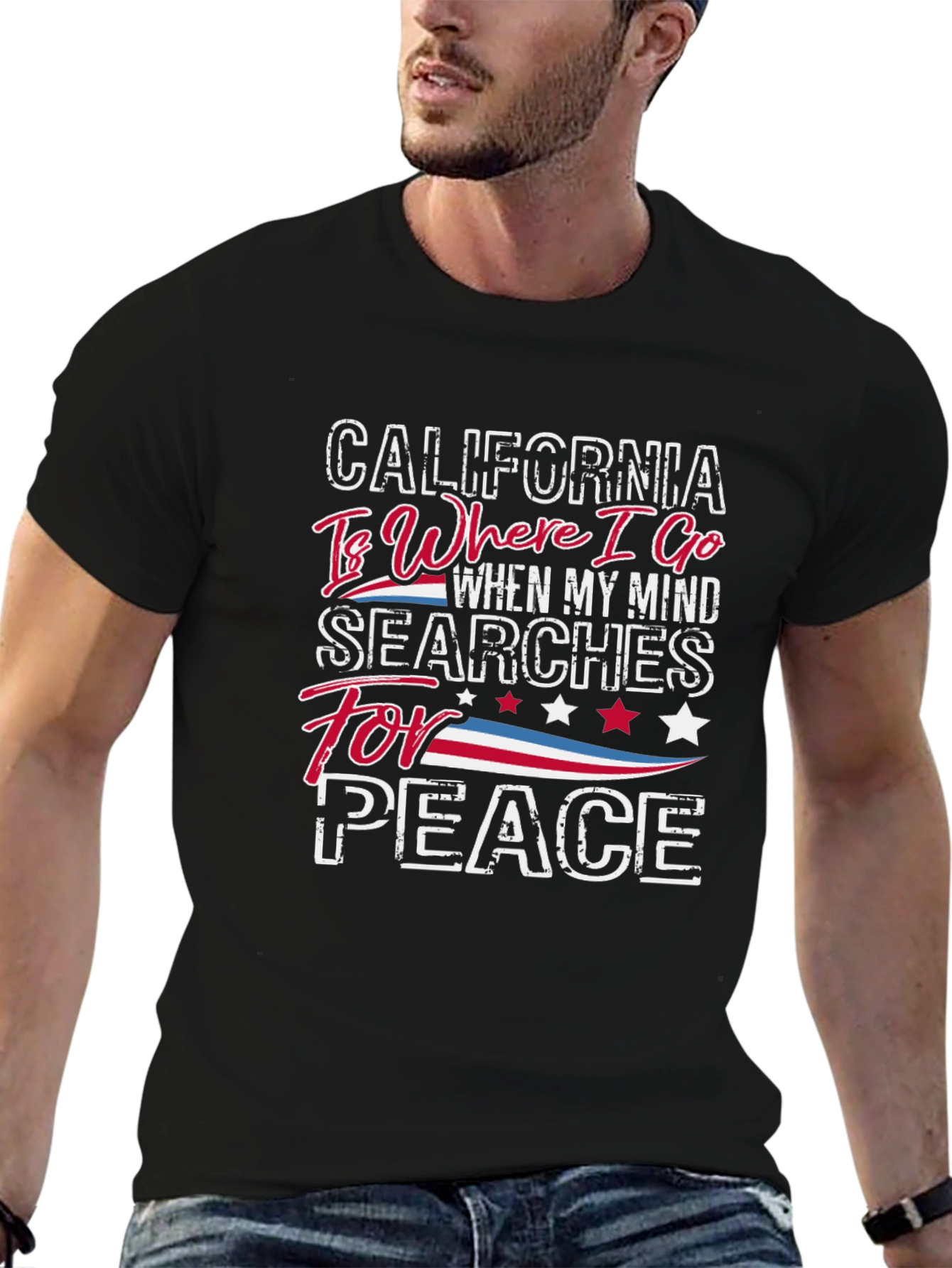 California Peace T-Shirt - Black Crew Neck