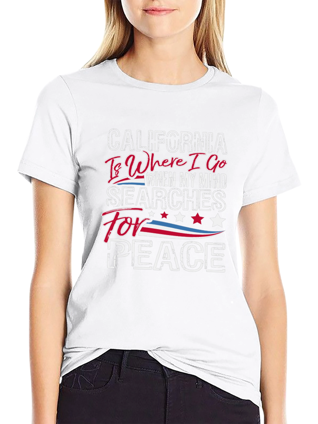 California Peace T-Shirt - Black Crew Neck
