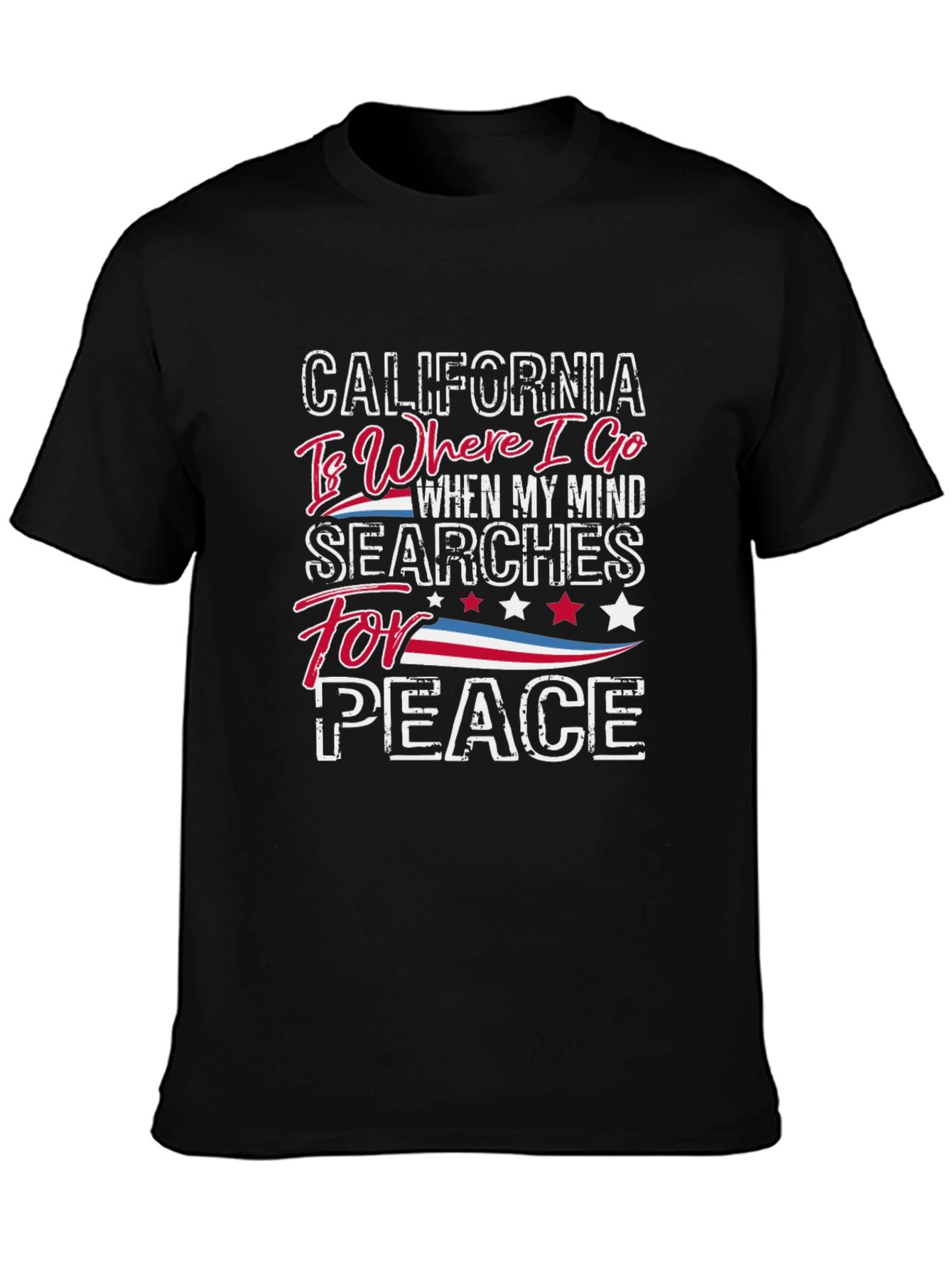 California Peace T-Shirt - Black Crew Neck