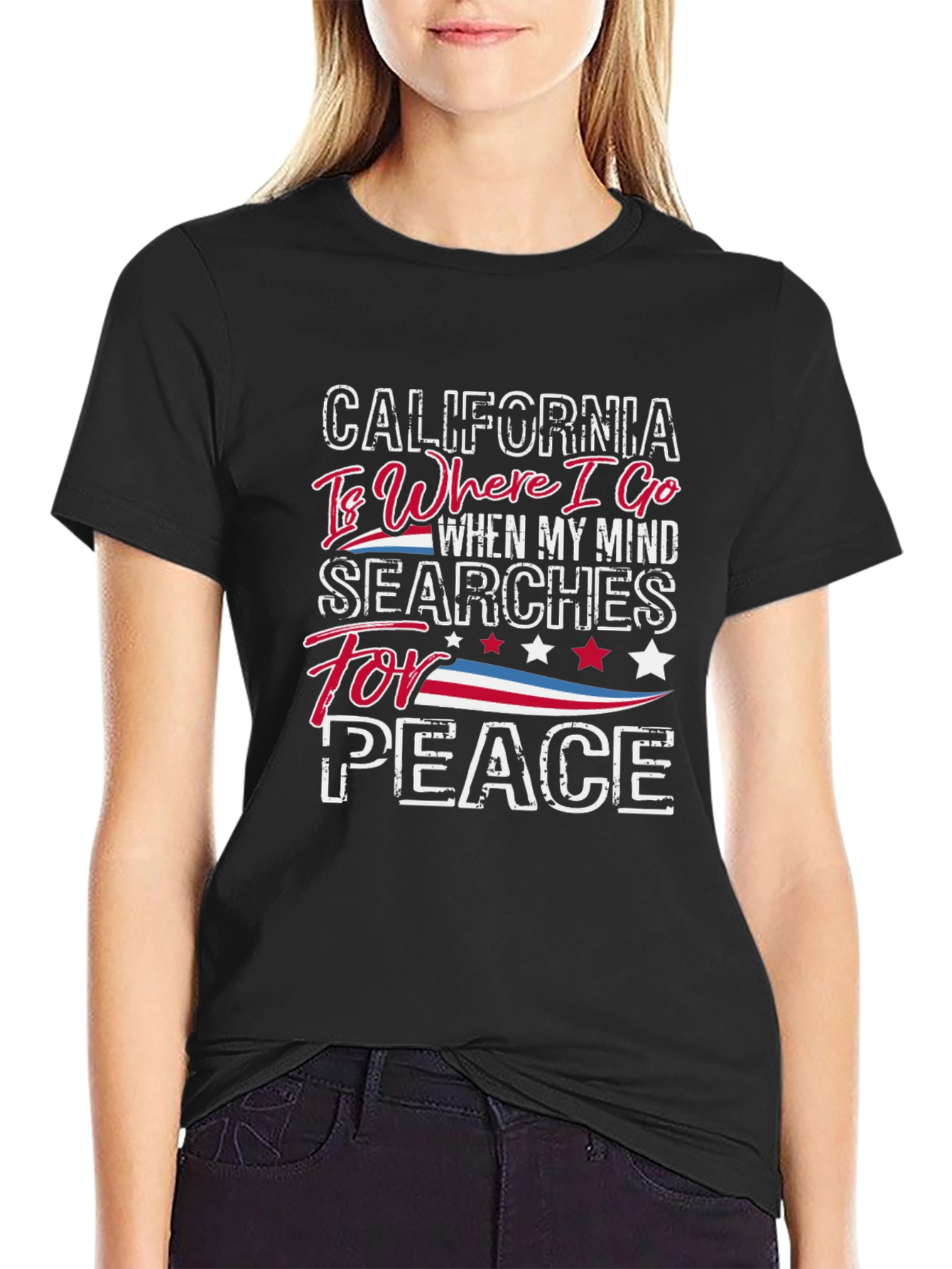 California Peace T-Shirt - Black Crew Neck
