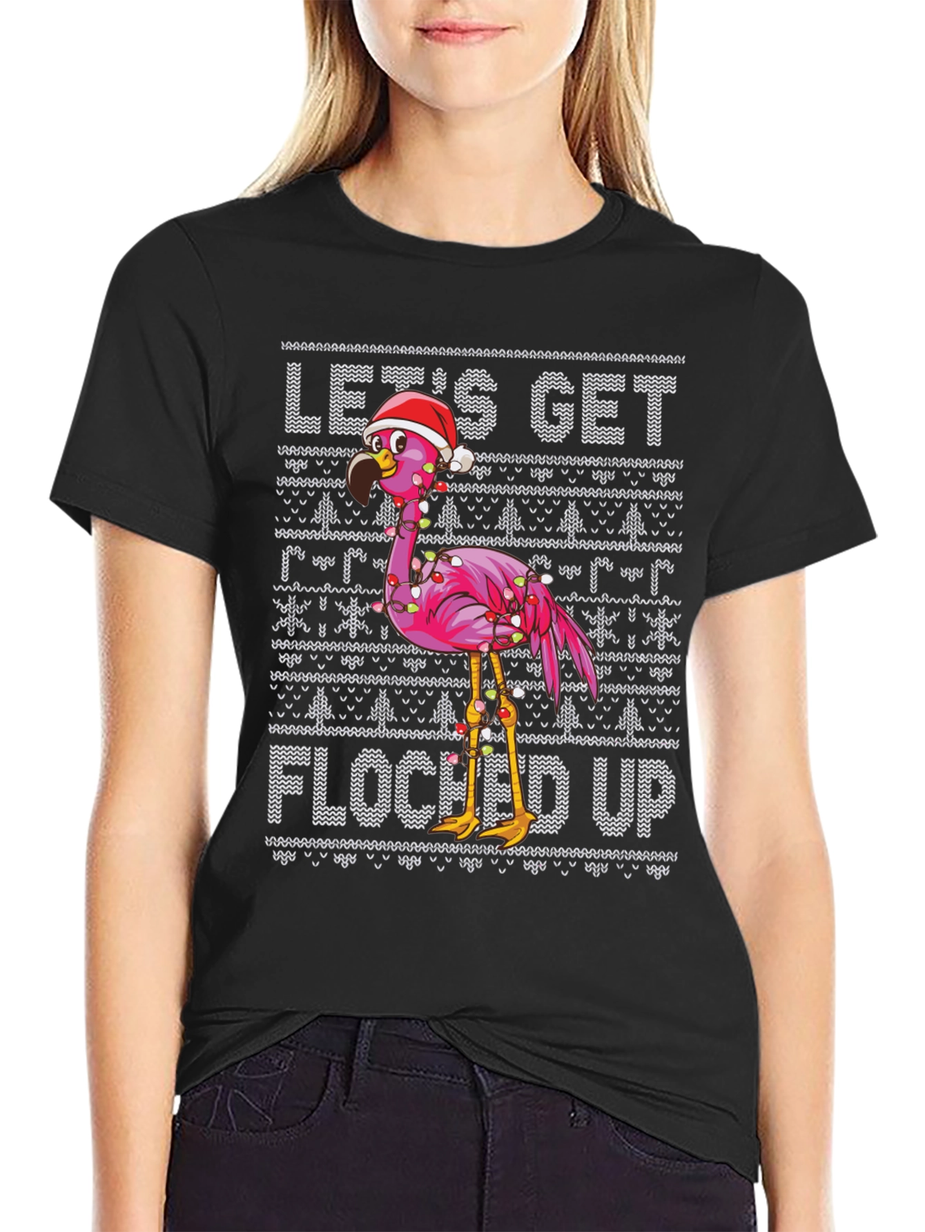 Festive Flamingo Christmas Graphic Tee