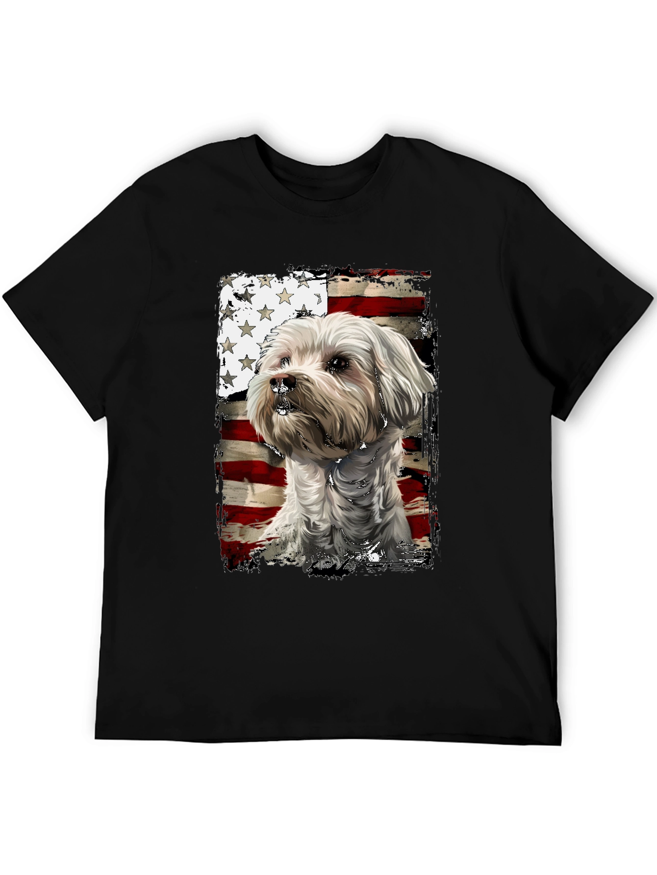 Patriotic Dog T-Shirt - USA Flag Maltese Design
