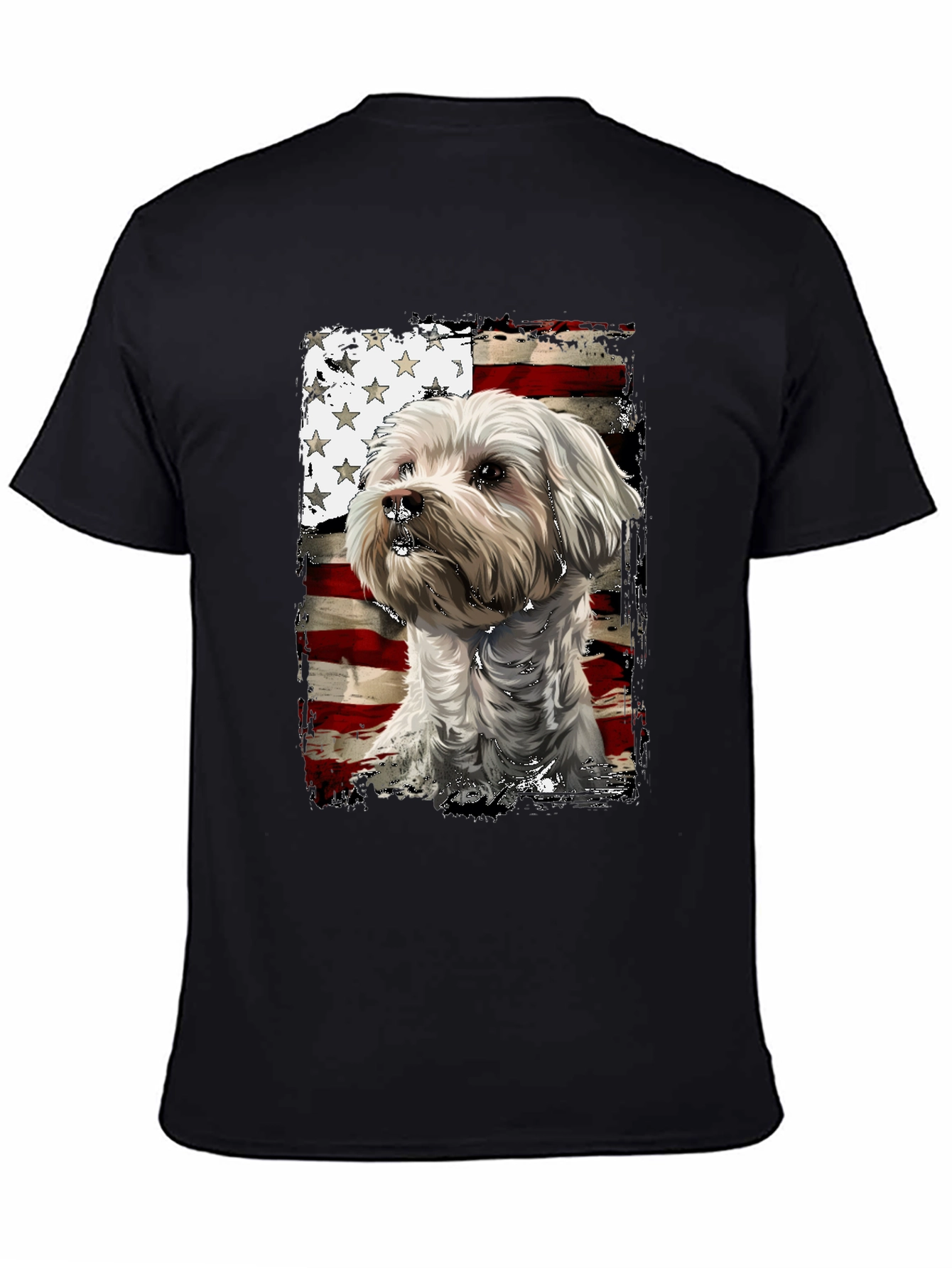 Patriotic Dog T-Shirt - USA Flag Maltese Design