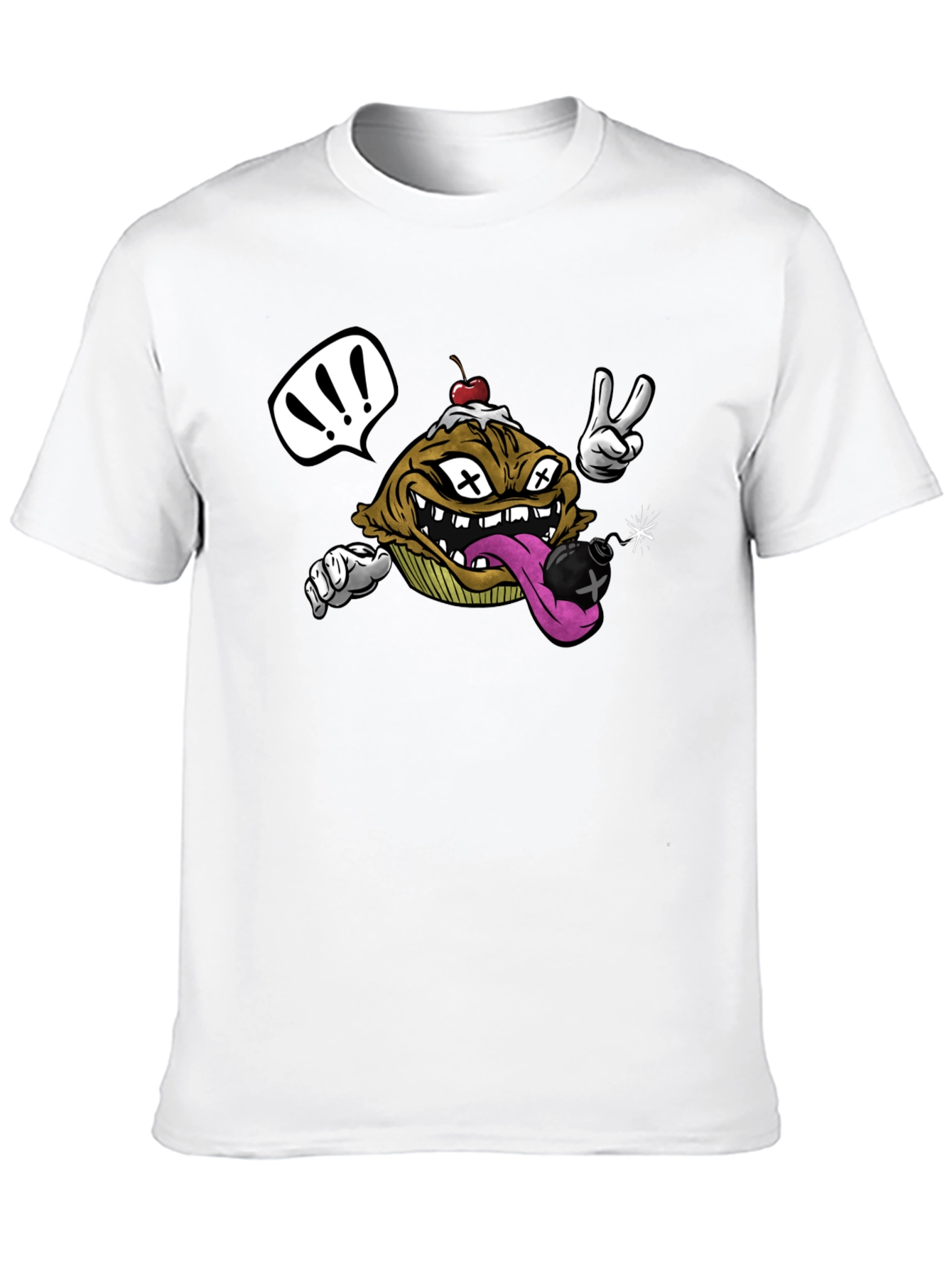 Cartoon Cupcake Bomb Black T-Shirt