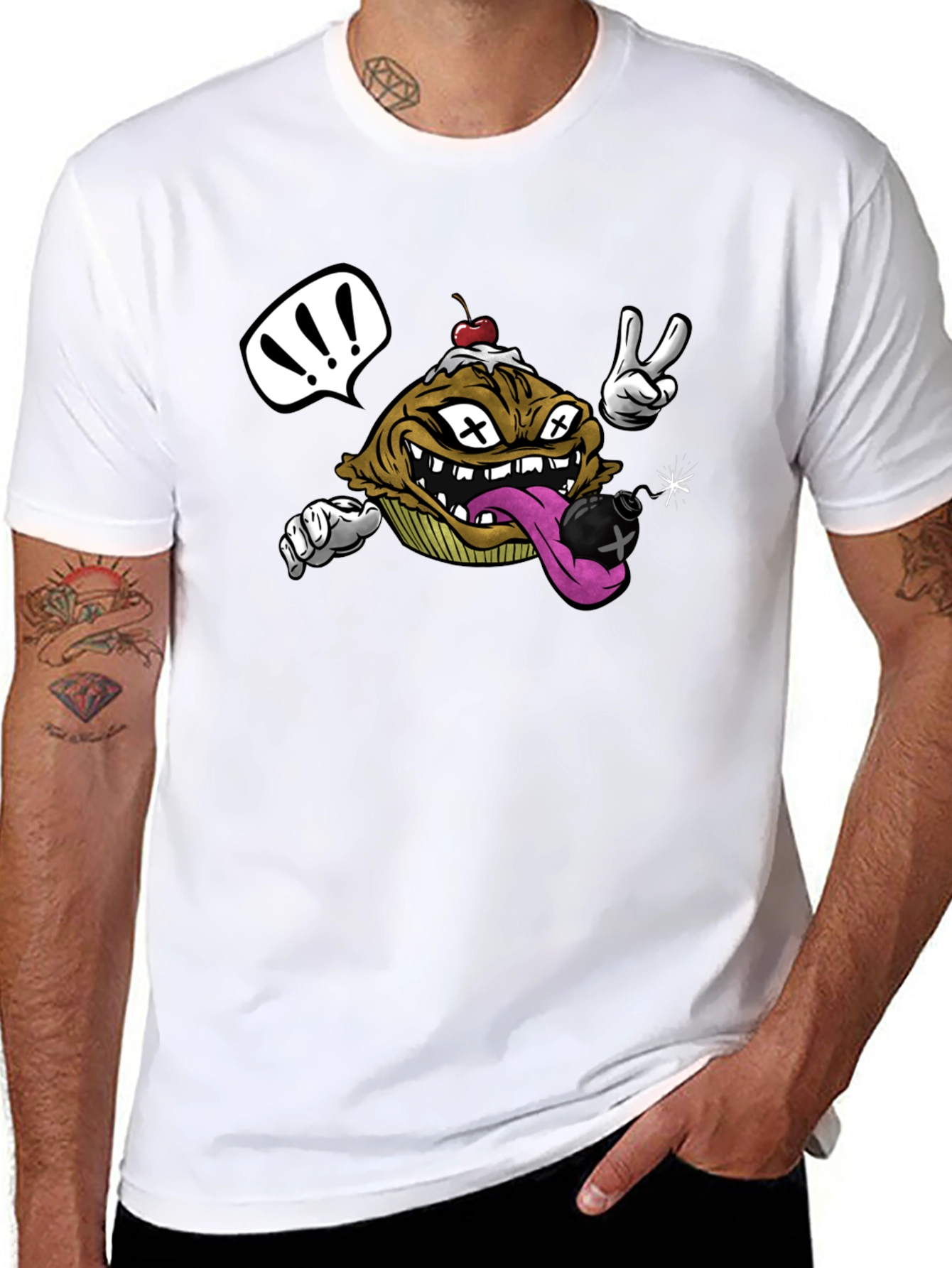 Cartoon Cupcake Bomb Black T-Shirt