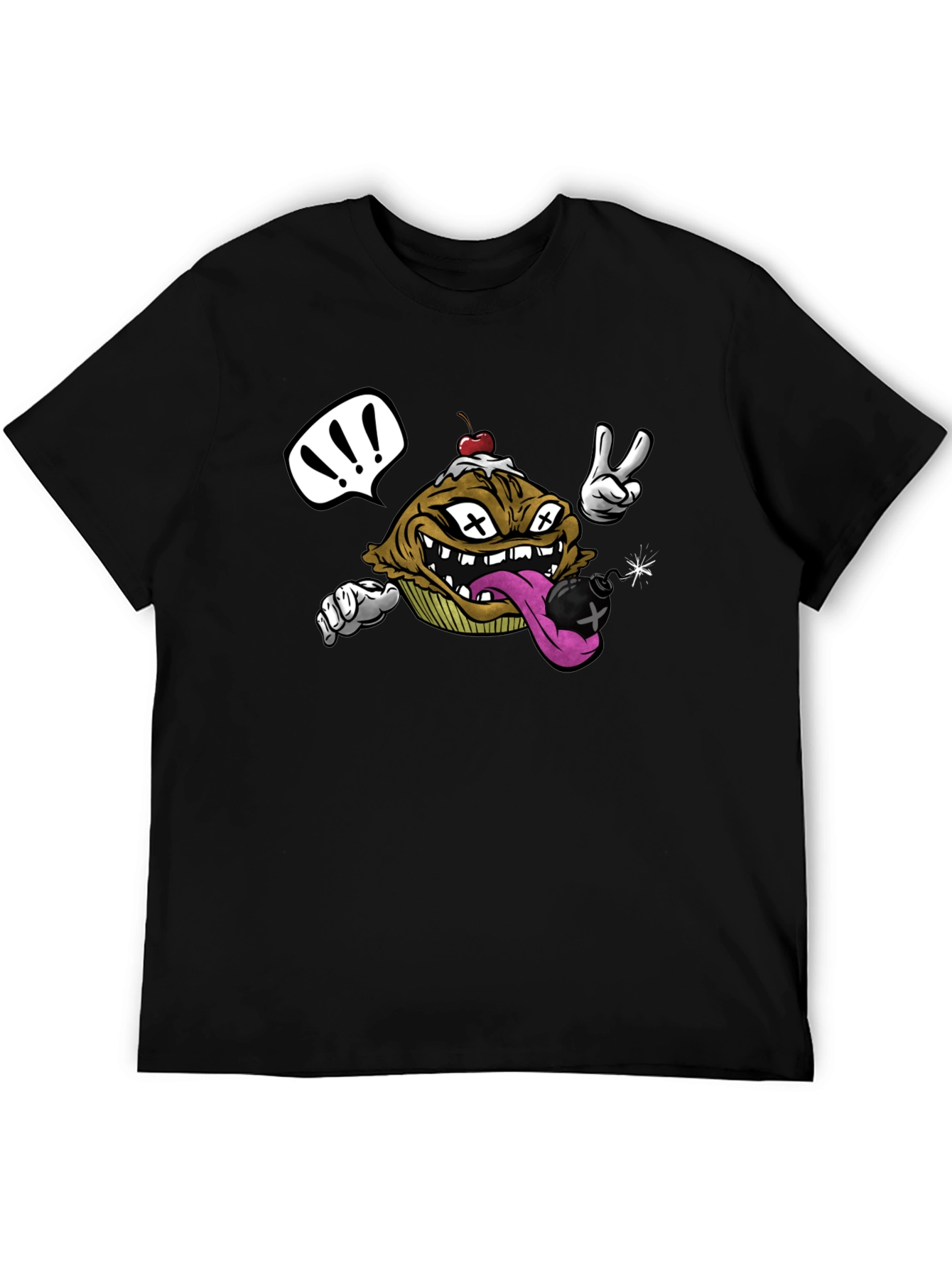 Cartoon Cupcake Bomb Black T-Shirt