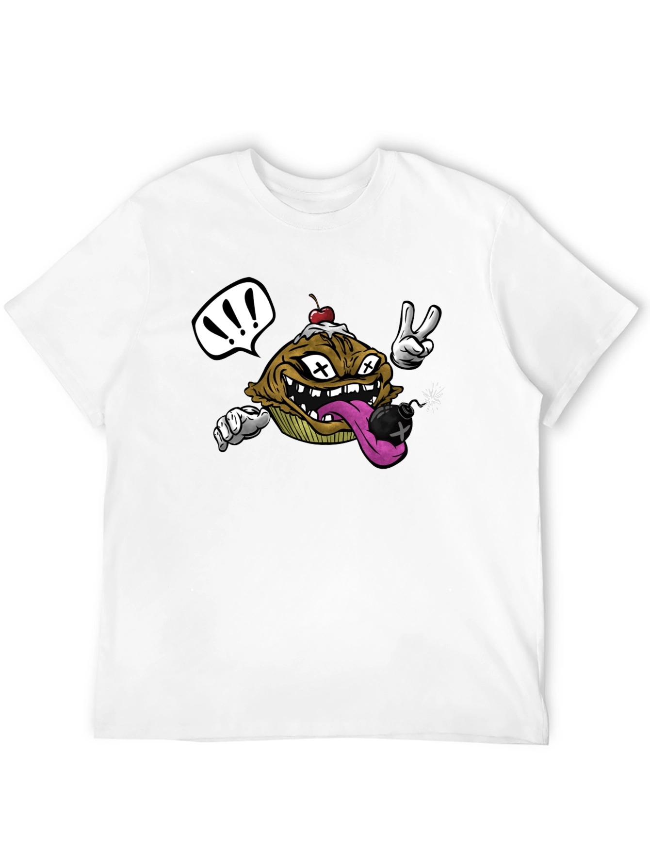 Cartoon Cupcake Bomb Black T-Shirt