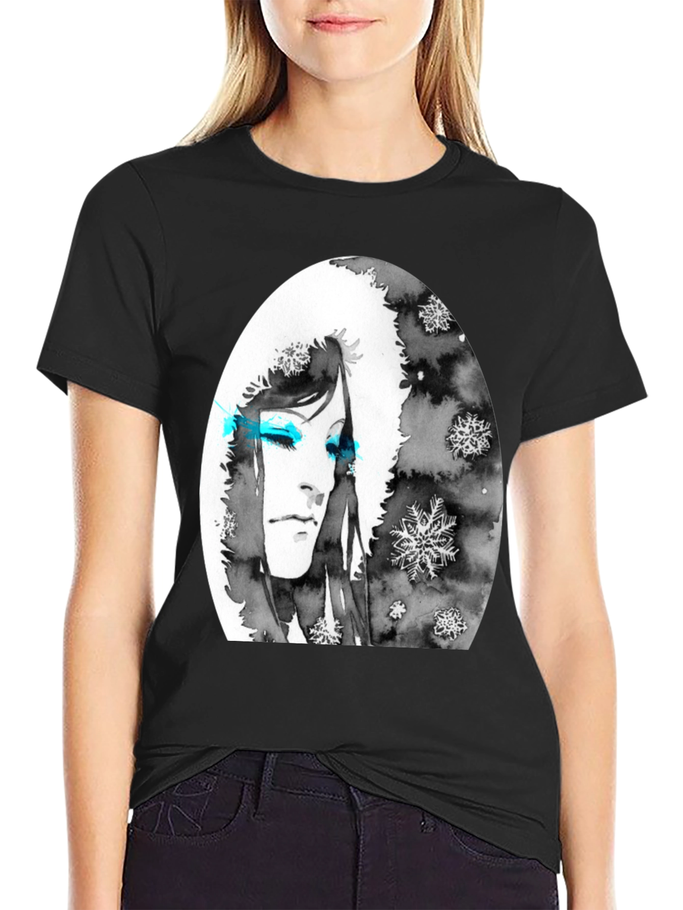 Winter Woman Graphic Tee - Soft Black Cotton