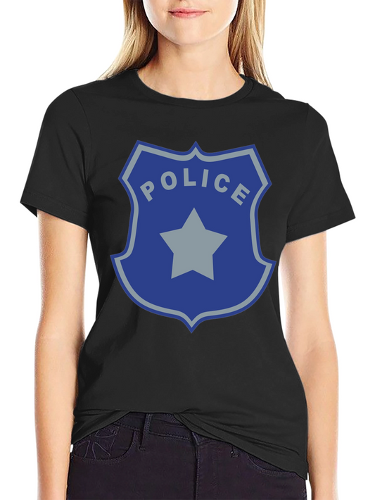 Police Badge Graphic Print Black T-Shirt